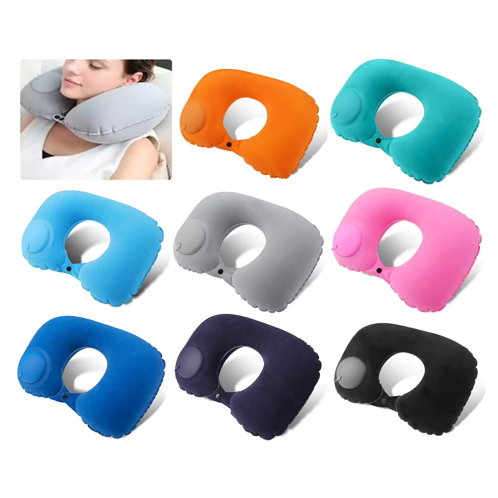 Greenred Neck Pillow Waterproof Built-in Pump Fatigue Relief Outdoor Traveling Car Airplane Inflatable Neck Pillow for Daily Use Green