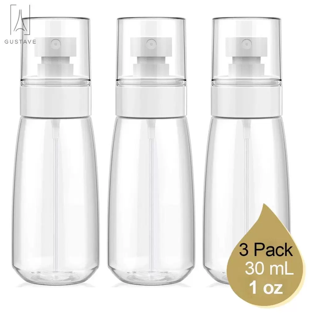 Gustave 3Pack 30ml Clear Plastic Spray Bottles. Travel Perfumes Refill Mist Pump Reuse . Portable Alcohol Spray Bottle