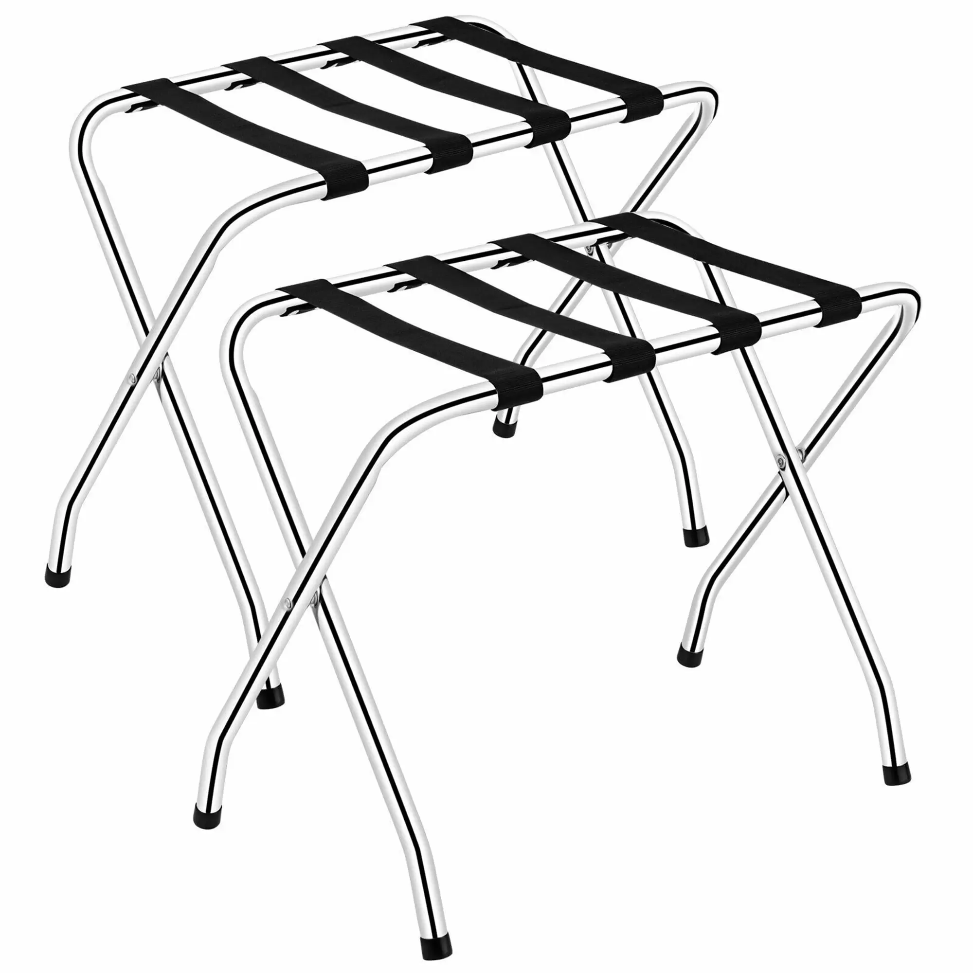 Gymax Set of 2 Folding Luggage Rack Chromed Metal Suitcase Holder Shelf for Home Hotel