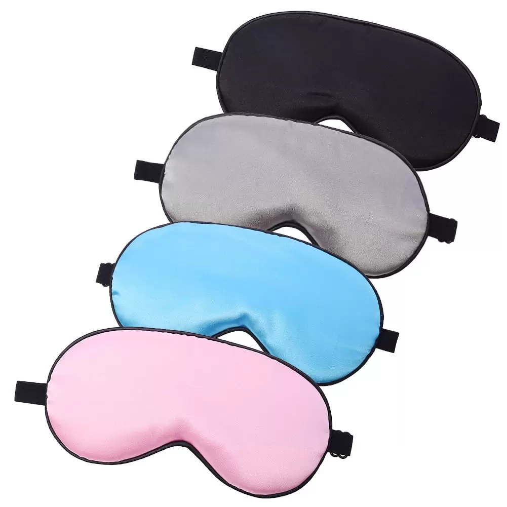 HEQUSIGNS 4Pcs Silk Sleep Eye Mask. Blackout Eye Mask for Sleeping With Adjustable Strap. Comfortable Soft Night Blindfold for Women Men Kids(Blue)