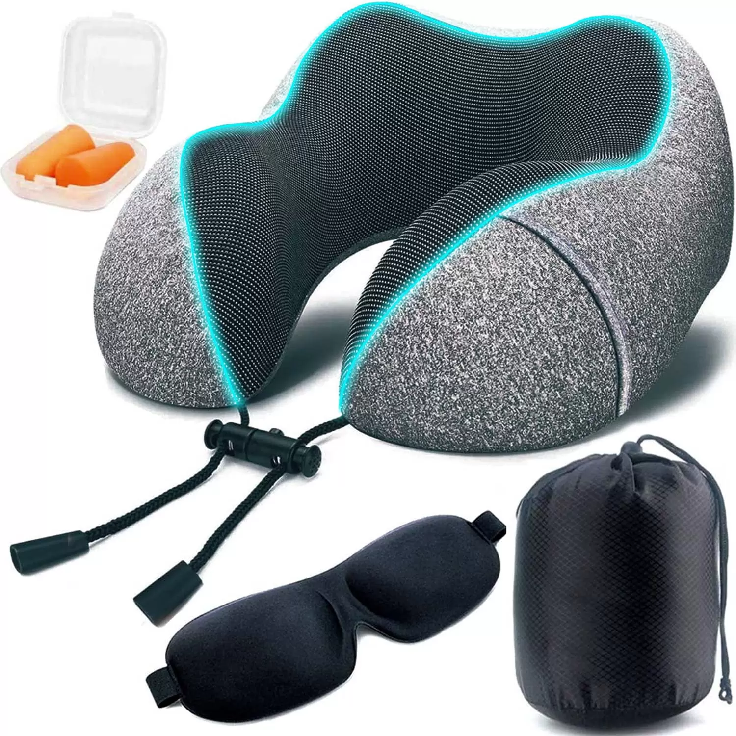 HKEEY Travel Pillow. Memory Foam Neck Pillow. Upgrade Design Perfect Support U Shaped Pillow with 3D Contoured Eye Mask. Earplugs. Travel Bag