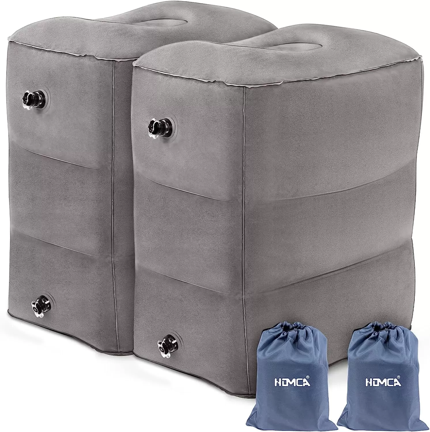 HOMCA Inflatable Travel Foot Rest Pillow(2 Packs). Adjustable Height Leg Pillow .Fast Inflating Airplane Bed for Toddlers .for Office. Airplane .Train .Cars .Home .10 x 16 x 18 inches .0.79 Ib(Grey)