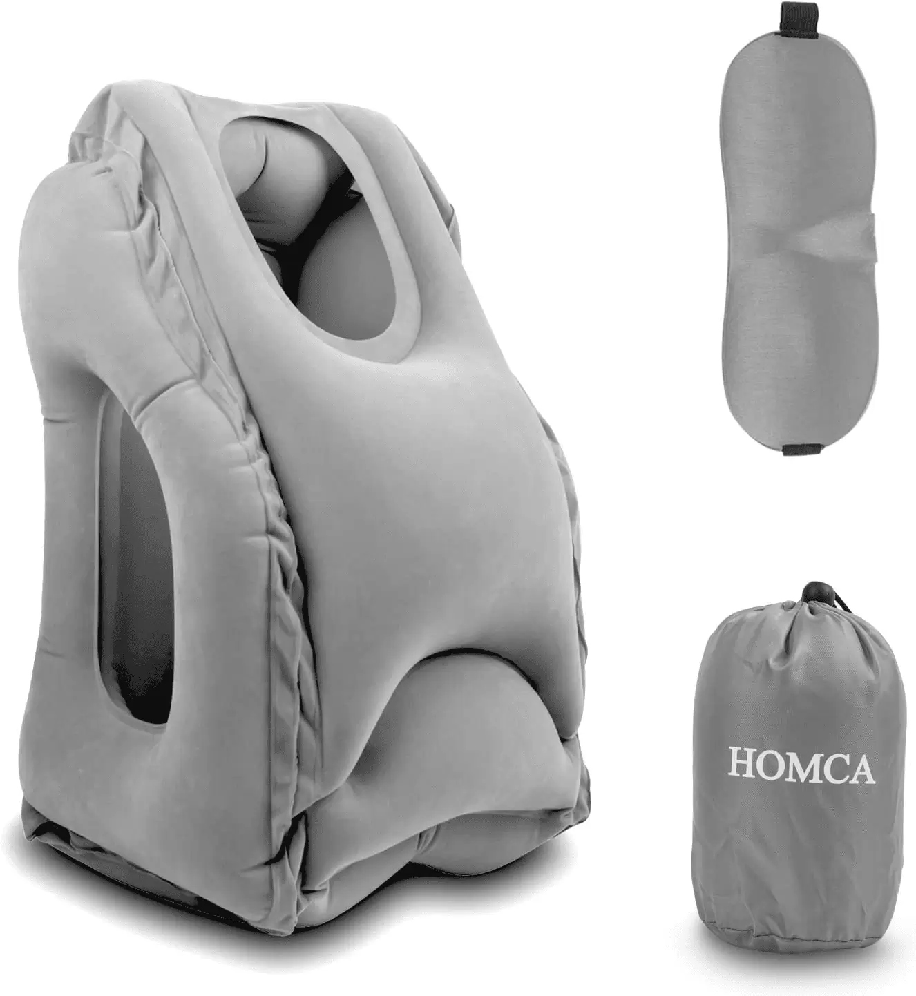 HOMCA Travel Pillow. Portable Head Neck Rest Inflatable Pillow from. Design for Airplanes. Cars. Buses. Trains. Office Napping. Camping - Includes Free Eye Mask . 14.5 x 13.7 x 20 inch. 0.75 Ib(Gray)