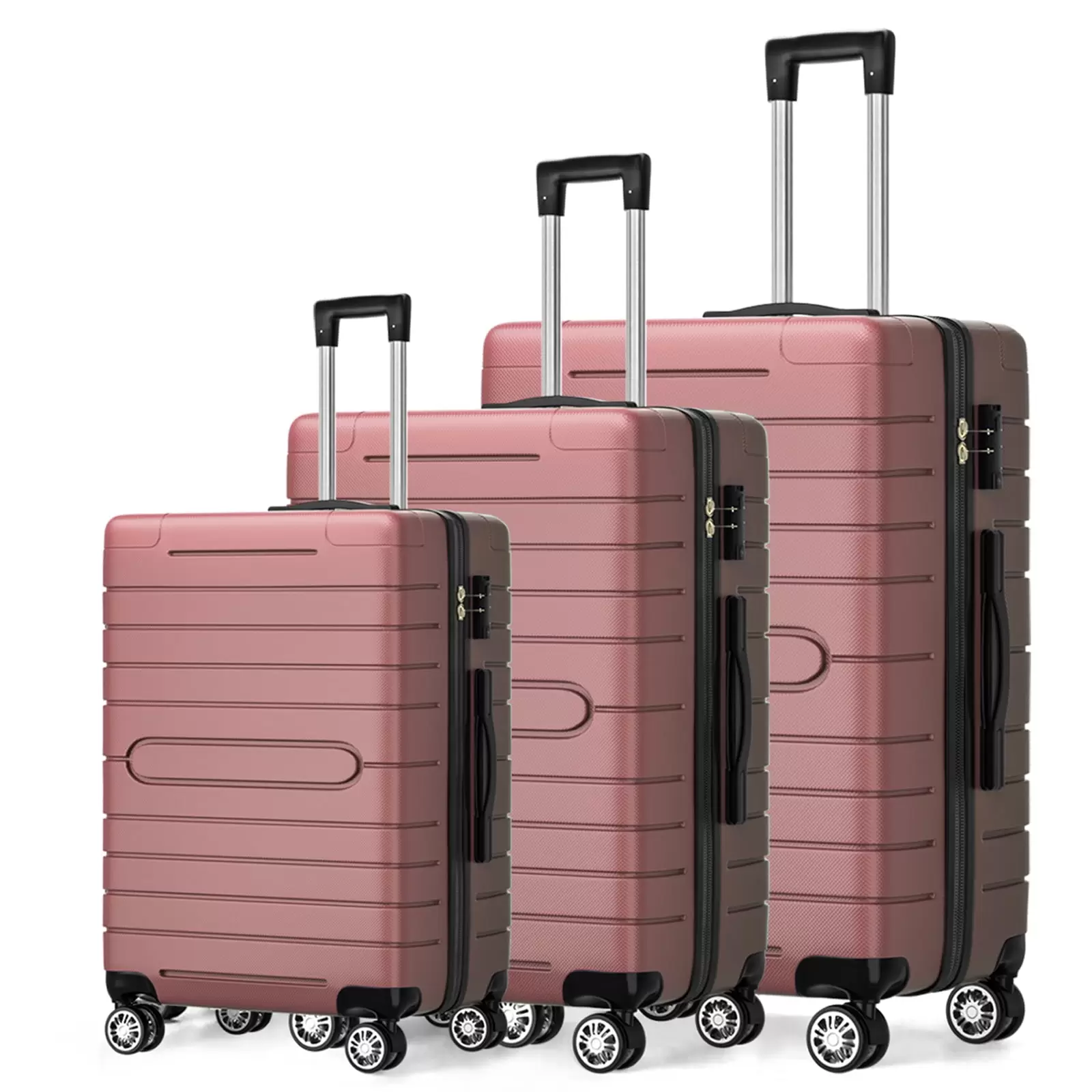 HONGGE 3 Piece Luggage Sets Hard Shell Suitcase Set with Spinner Wheels for Travel Trips Business 20inch 24inch 31inch. ROSE PINK