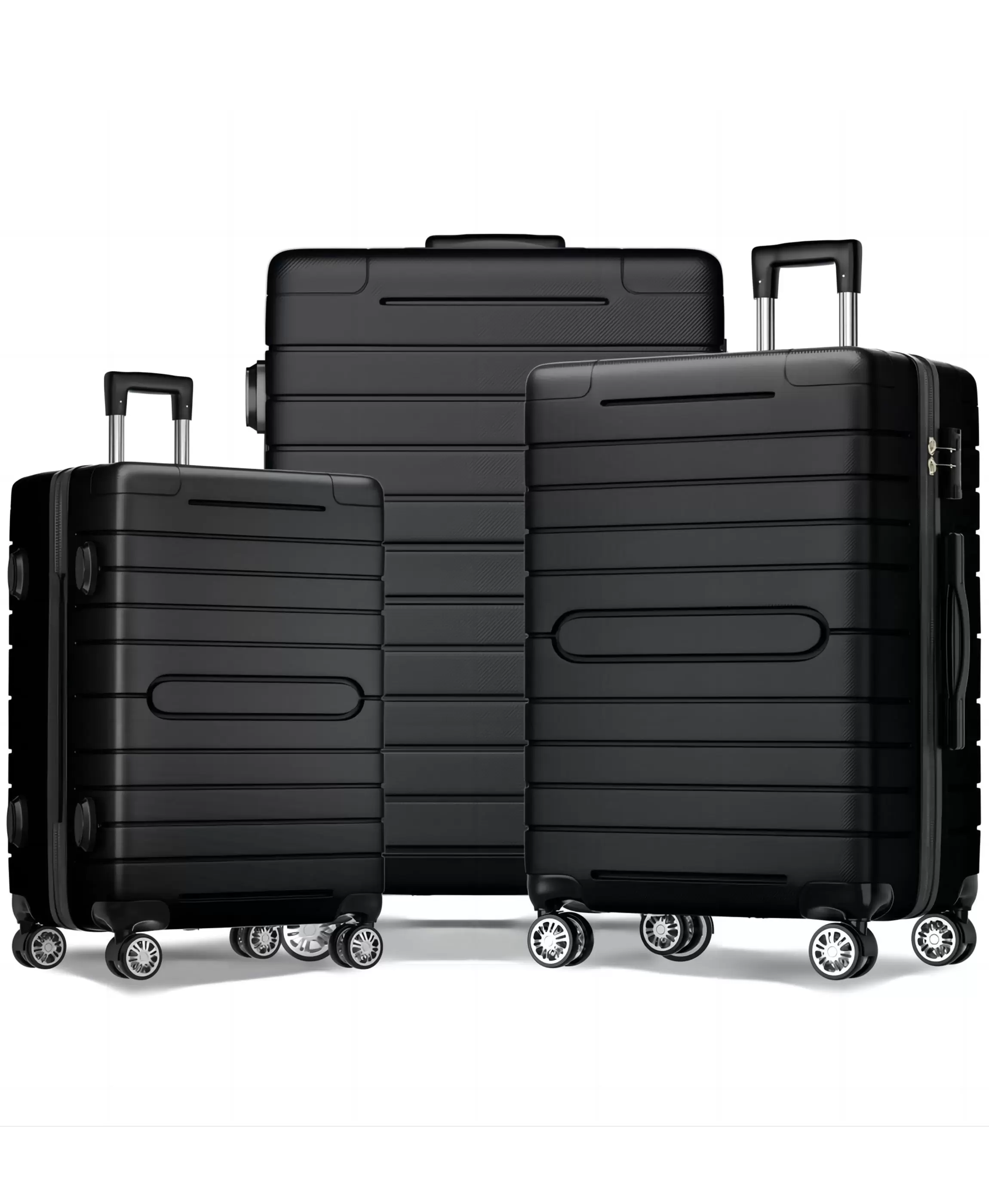 HONGGE 3 Piece Nested Spinner Suitcase Luggage Set with TSA Lock. Black