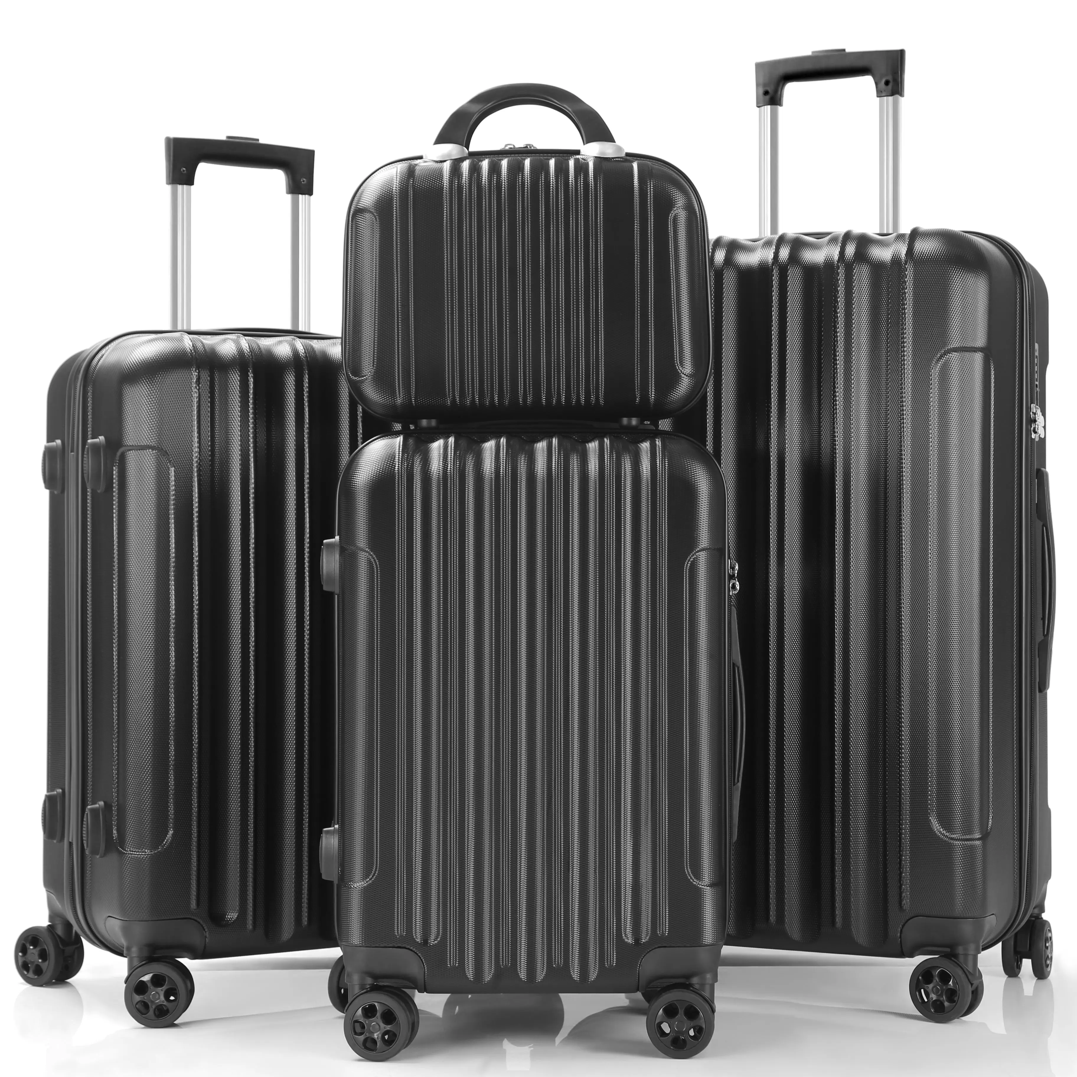 HONGGE 4 Piece Hardshell Luggage Suitcase Set with 360?? Double Spinner Wheels Integrated TSA Lock. 14 Travel Case. 20 Carry-On Luggage. 24 Checked Luggage and 28 Checked Luggage. Black