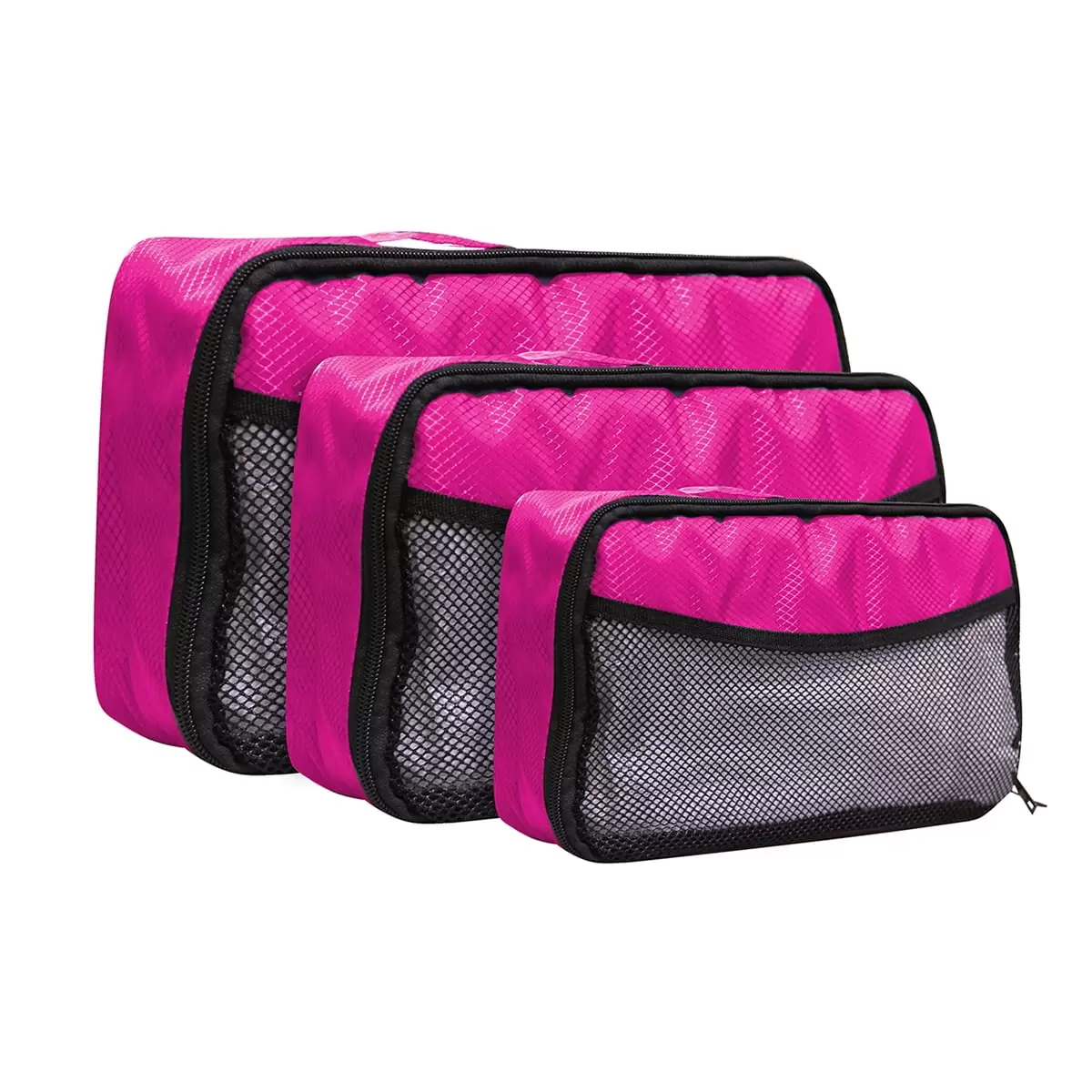 HOT PINK TRAVEL PACKING CUBES MESH LIGHTWEIGHT BAGS FOR LUGGAGE PCK OF 3 S/M/L