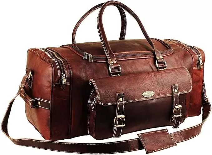 HULSH Men's Gym Sports Overnight Weekender Bag Leather Travel Bags for Men Vintage Leather Duffle Bag Women Carry on Travel Holdall Bag 24 inches