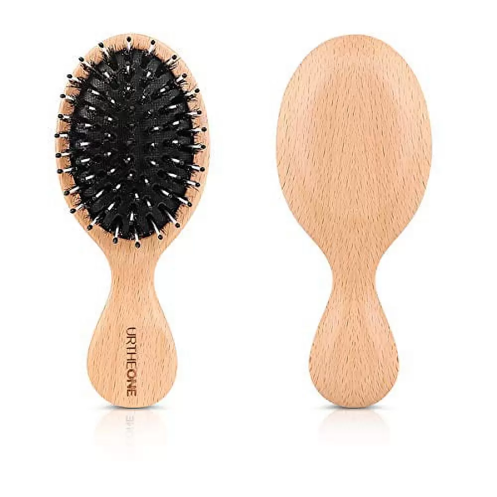 Hair Brush Mini Boar Bristle Hairbrush for Thick Curly Thin Long Short Wet or Dry Hair Detangle Massage Add Shine. Pocket Travel Small Paddle Hair Brush for Men Women Kids