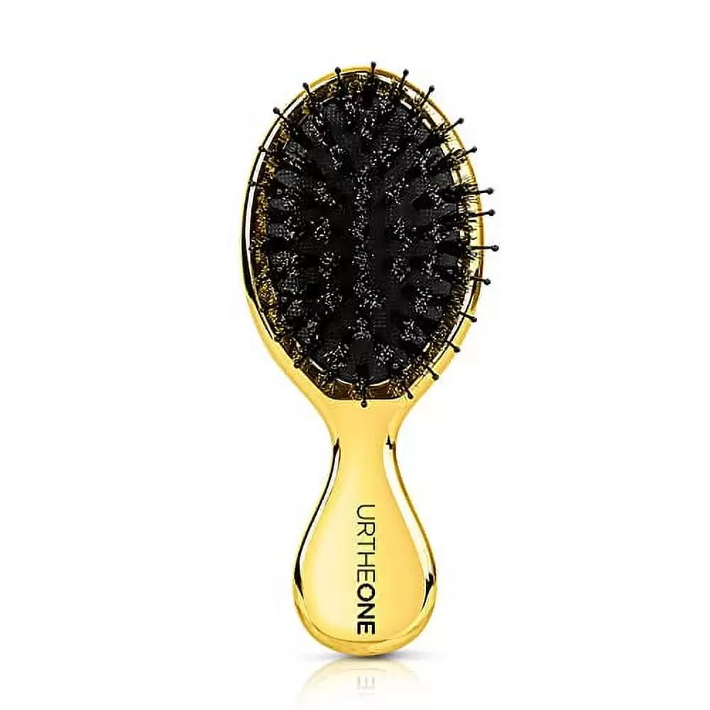 Hair Brush Mini Boar Bristle Hairbrush for Thick Curly Thin Long Short Wet or Dry Hair .Pocket Travel Small Paddle Hair Brush for Men Women Kids (Gold)