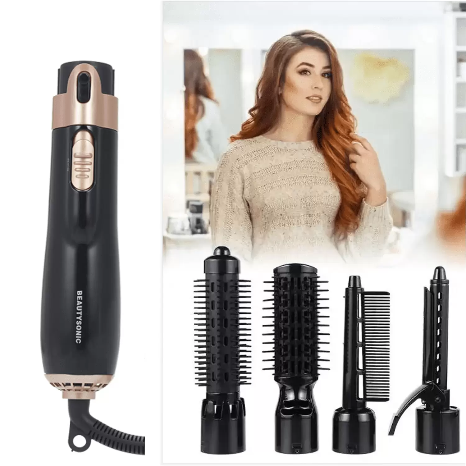 Hair Dryer Brush.BEYCED 4 in 1 Hot Air Brush for Straightening/Curling/Drying.for Women Hair Dryer Styler and Volumizer Hair Curler Straightener Blow with Comb.Detachable Design for Travel Salon