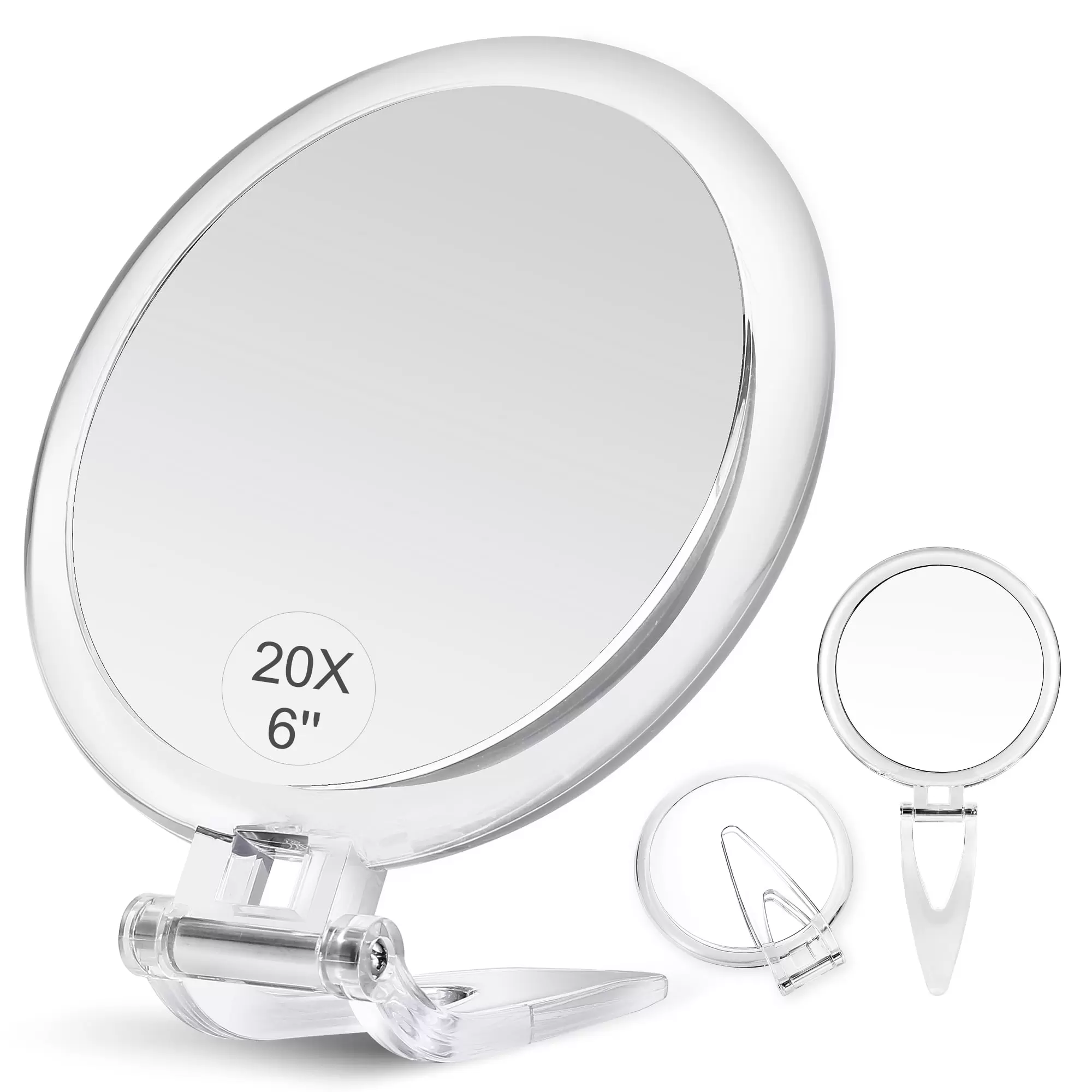 Handheld Mirror with Handle.6 Round Double Sided Portable 20x Magnifying Travel Mirror Set.B Beauty Planet