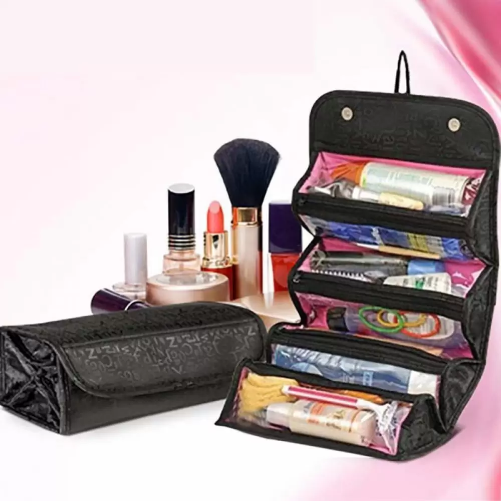 Hanging Roll-Up Makeup Bag / Toiletry Kit / Travel Organizer for Women - 4 Layer Storage Bags - Organize Makeup. Cosmetics. First Aid. Personal Care. Bathroom. Palette / Brush Holder