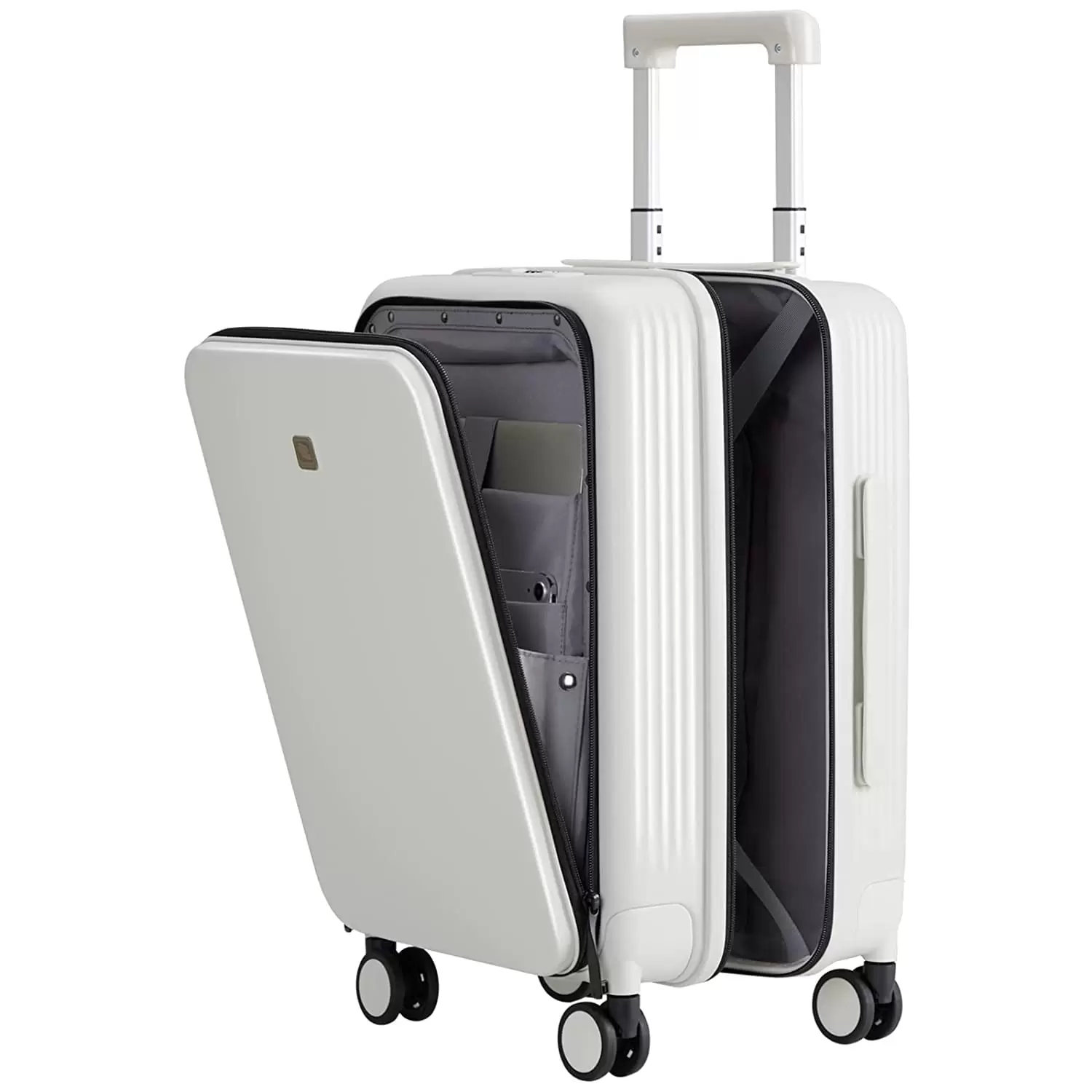 Hanke Upgrade Carry On Luggage with Front Laptop Pocket. 20 inch PC Hardside Suitcases with Spinner Wheels & TSA Lock.Rolling Luggage for Business Travel and Short Trip(Smoke White)