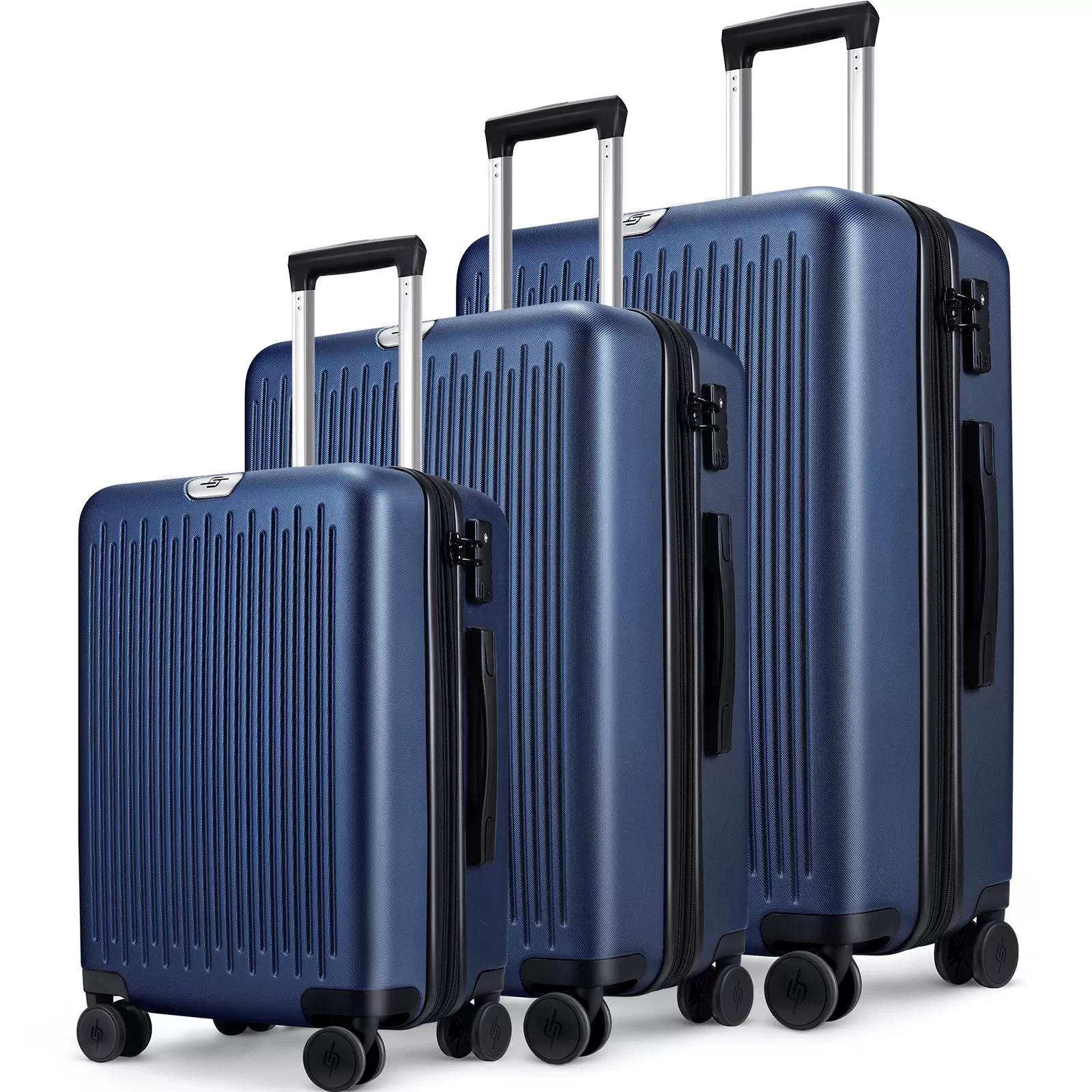 Hard Expandable Luggage Sets with Double Spinner Wheels. TSA Lock. 3-Piece Suitcase Sets. Dark Blue