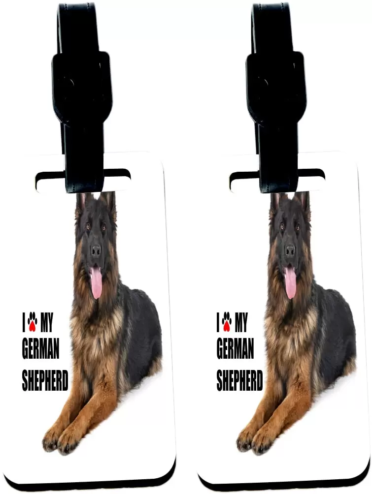 Hardboard Luggage Identifier Tags with Strap - Paw Print I Love my - German Shepherd (x4)