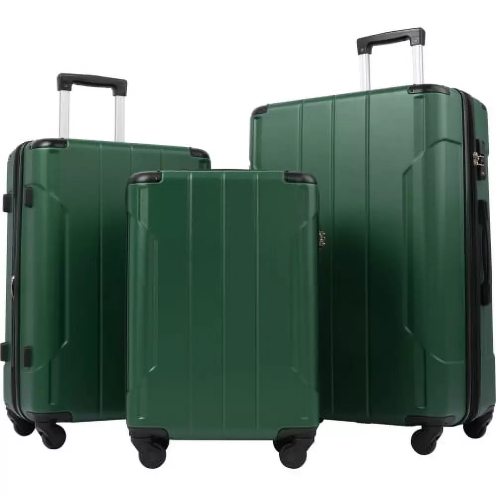 Hardshell Luggage Sets 3 Pcs Spinner Suitcase with TSA Lock Lightweight 20''24''28''. Green