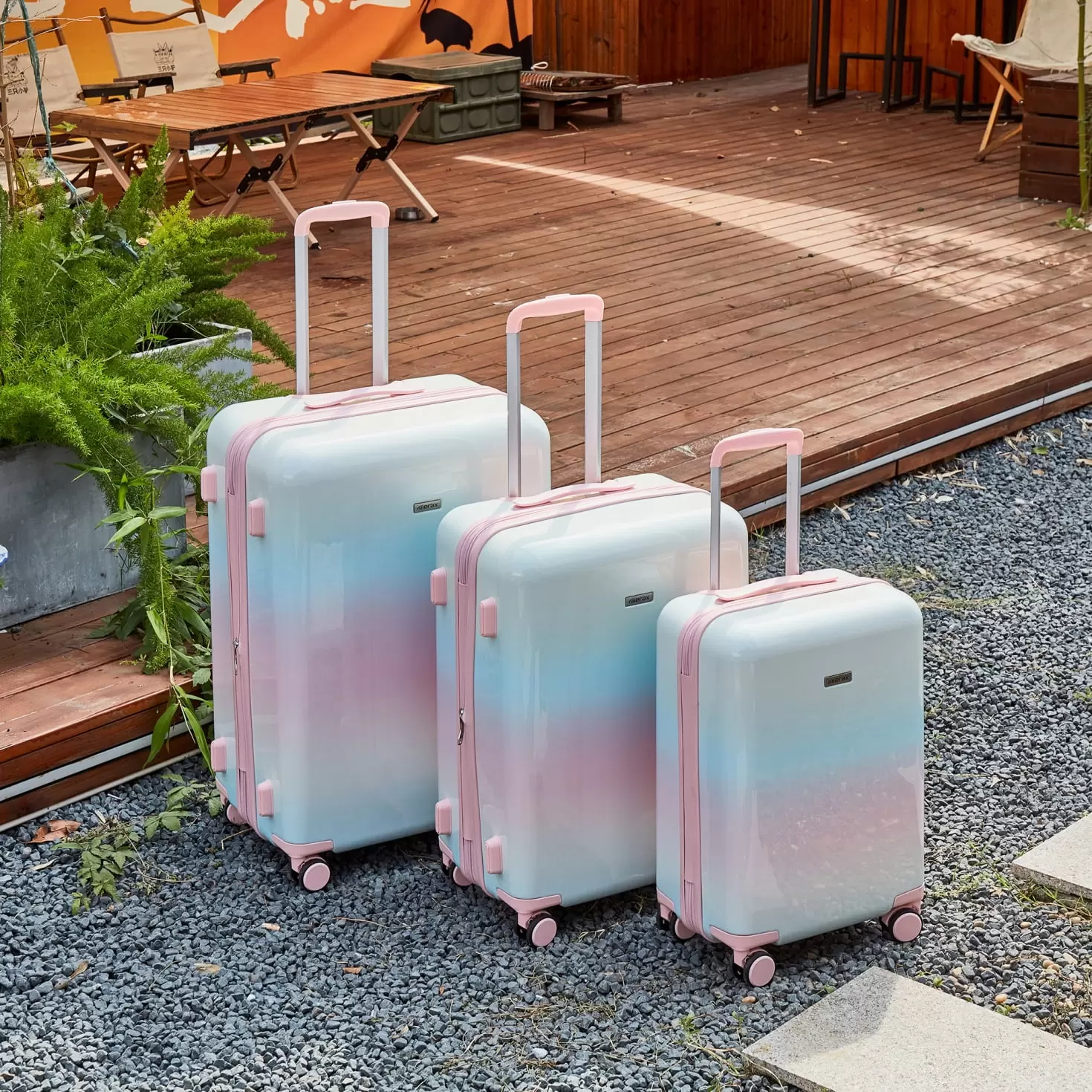 Hardshell Luggage Sets.3 Piece Double Spinner 8 Wheels Suitcase with TSA Lock.Lightweight Luggage for Travel.Pink