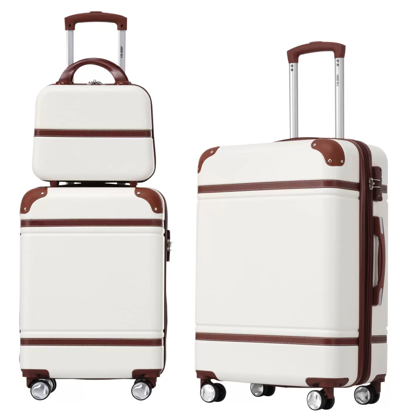 Hardshell Luggage Sets 3 Pieces 20+24 Luggages with Cosmetic Case and Spinner Wheels. Lightweight Travel Suitcase with TSA Lock. Expandable Luggage with ABS Material for Travel.Bisiness Trip.White