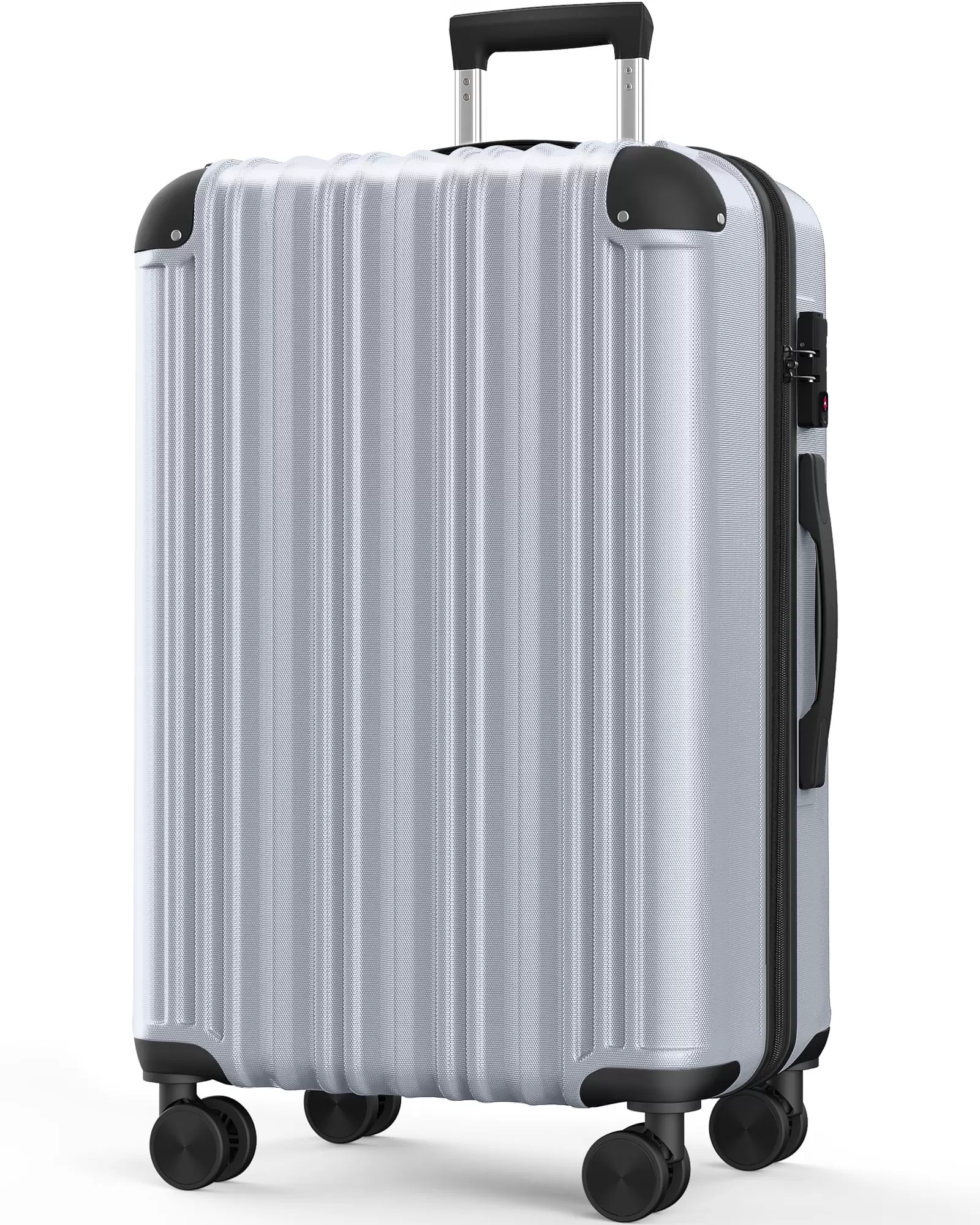 Hardside Expandable Spinner Luggage. 28 Checked Suitcase. Silver