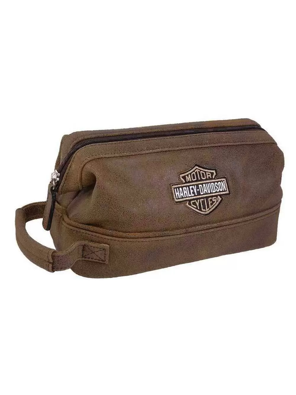 Harley-Davidson Bar & Shield Distressed Leather Toiletry Kit. Brown 99609-BRN. Harley Davidson