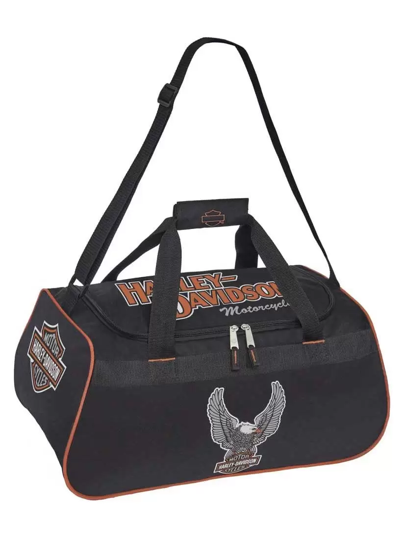 Harley-Davidson Winged Eagle B&S Sports Duffel Bag w/ Adjustable Strap - Black. Harley Davidson