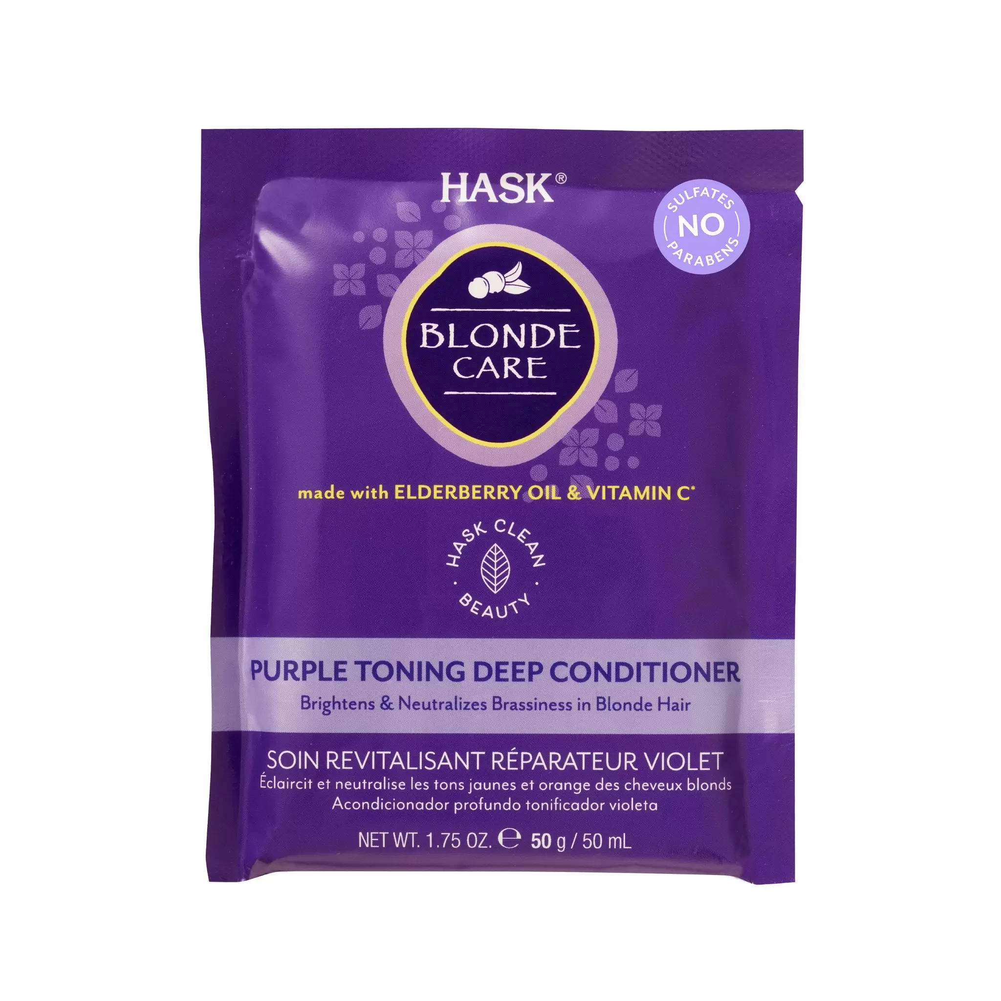 Hask Blonde Care Color Protection Sulfate-Free Purple Toning Deep Conditioner with Elderberry & Vitamin C. 1.75 oz. Travel Size