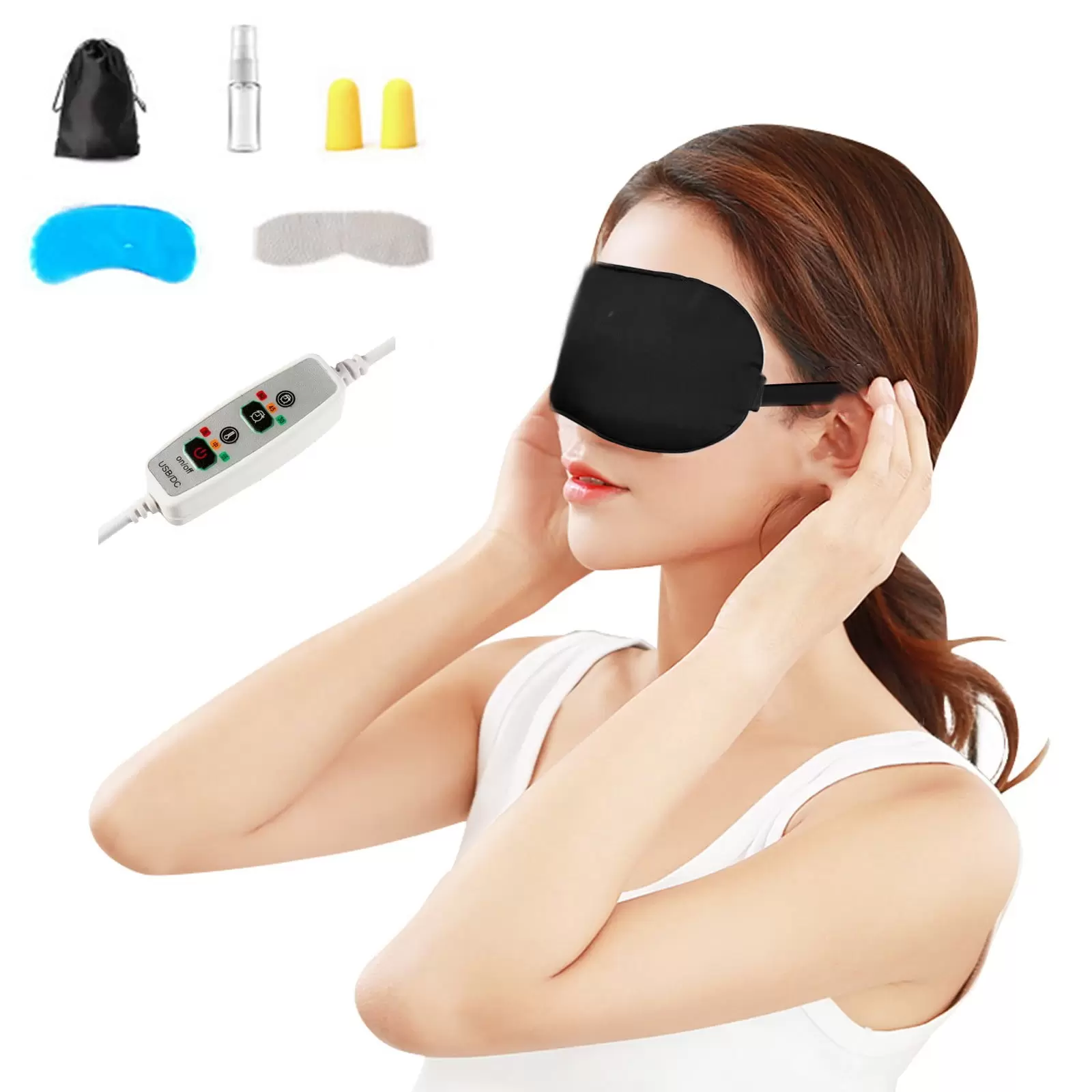 Heated Eye Mask. Warm Eye Compress Mask for Dry Eyes. USB Electric Eye Heating Pad with Temperature and Timer Control