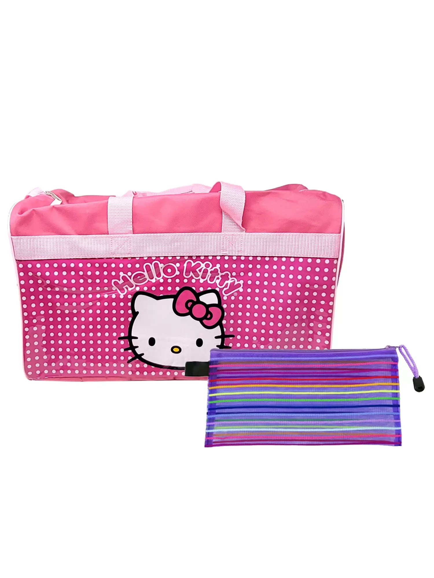 Hello Kitty Duffel Bag 18 Carry-On Travel Sanrio / Mesh Accessories Pouch Set