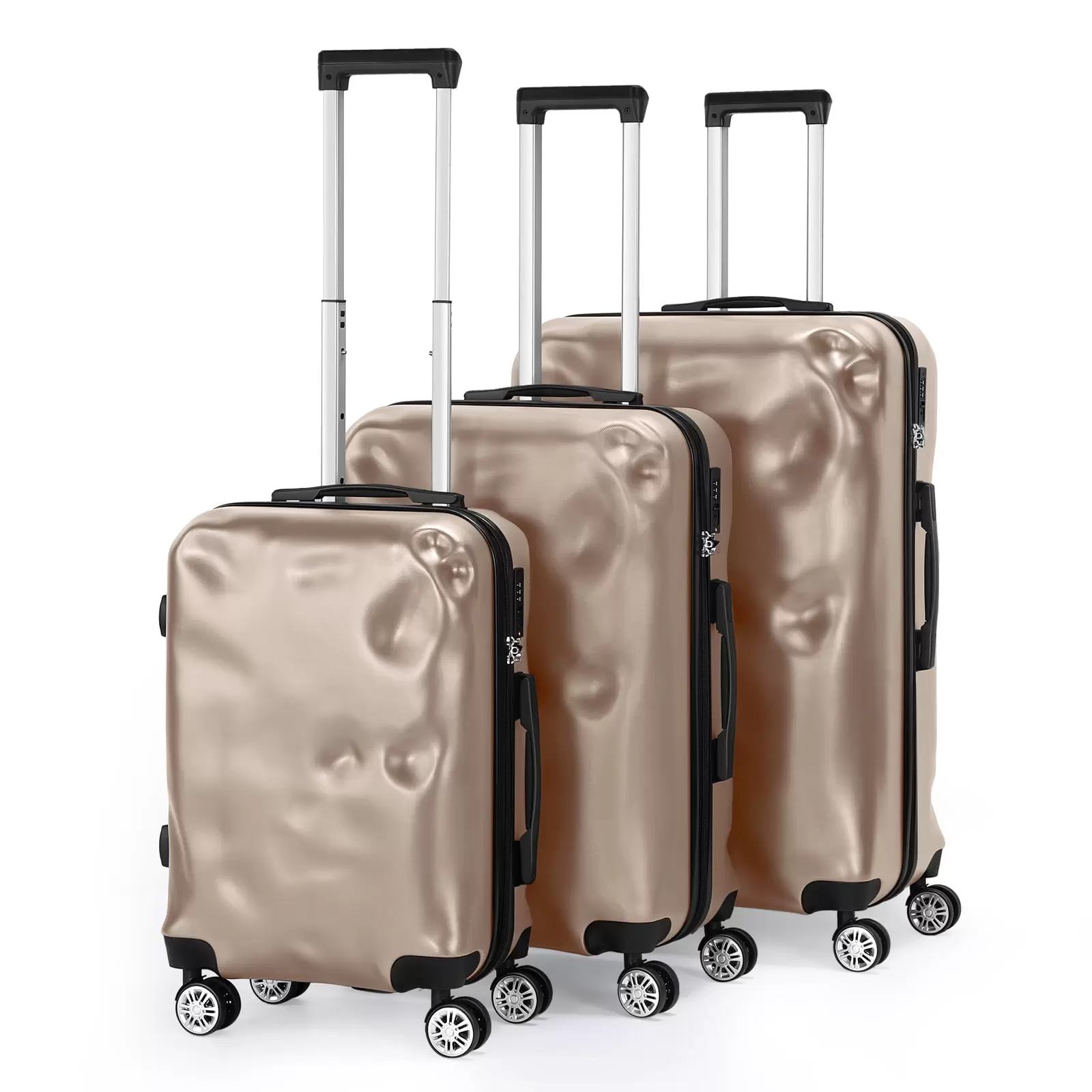 Hikolayae 3 Piece Hardside Spinner Luggage Sets with TSA Lock. Champagne