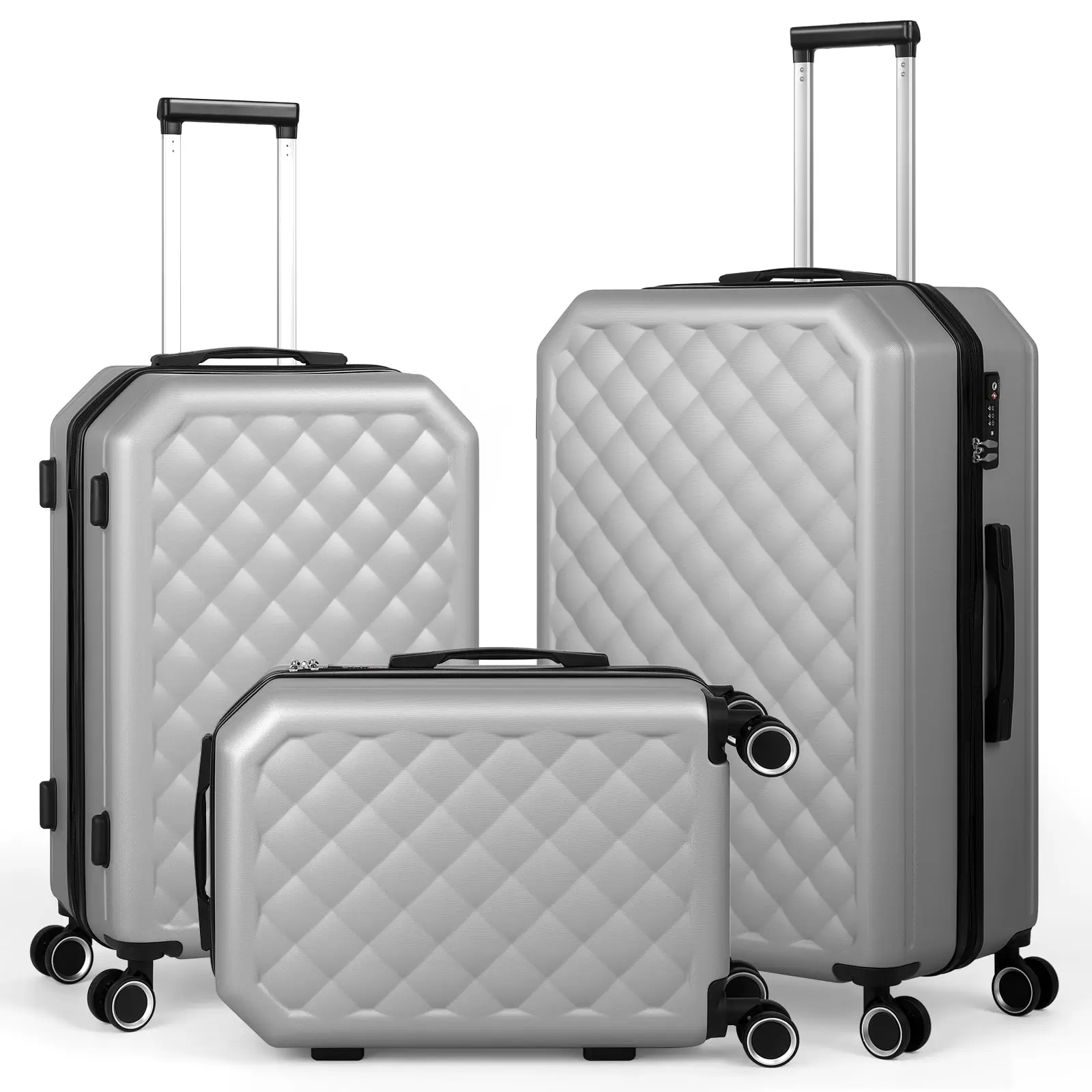 Hikolayae Cottoncandy Collection Hardside Spinner Luggage Sets in Argent Silver. 3 Piece - TSA Lock