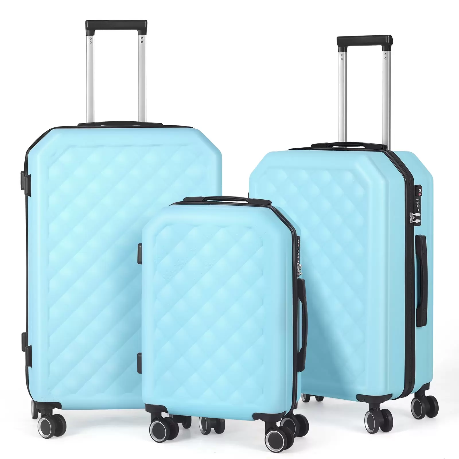 Hikolayae Cottoncandy Collection Hardside Spinner Luggage Sets in Azure Blue. 3 Piece - TSA Lock