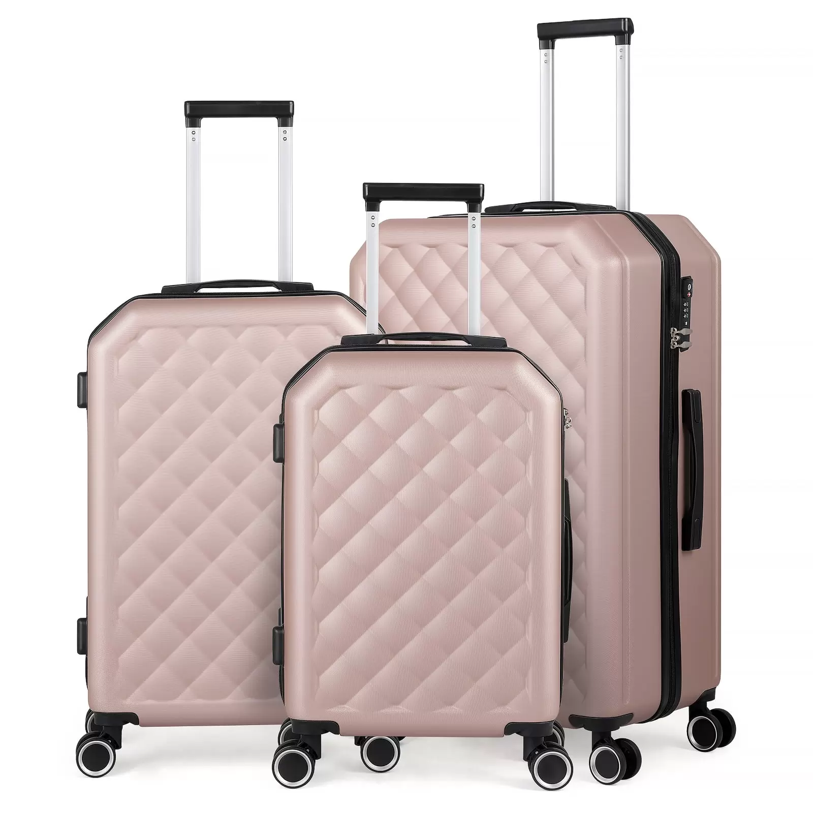 Hikolayae Cottoncandy Collection Hardside Spinner Luggage Sets in Rose Gold. 3 Piece - TSA Lock