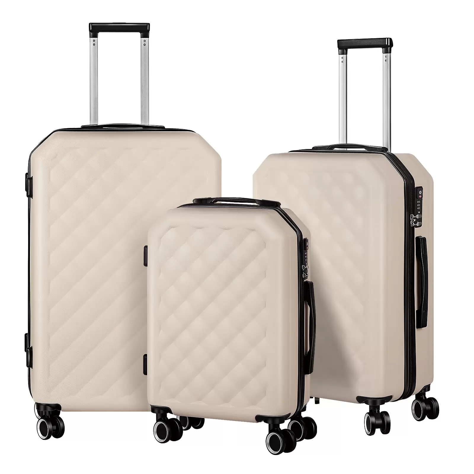 Hikolayae Cottoncandy Collection Hardside Spinner Luggage Sets in Taupe Beige. 3 Piece - TSA Lock