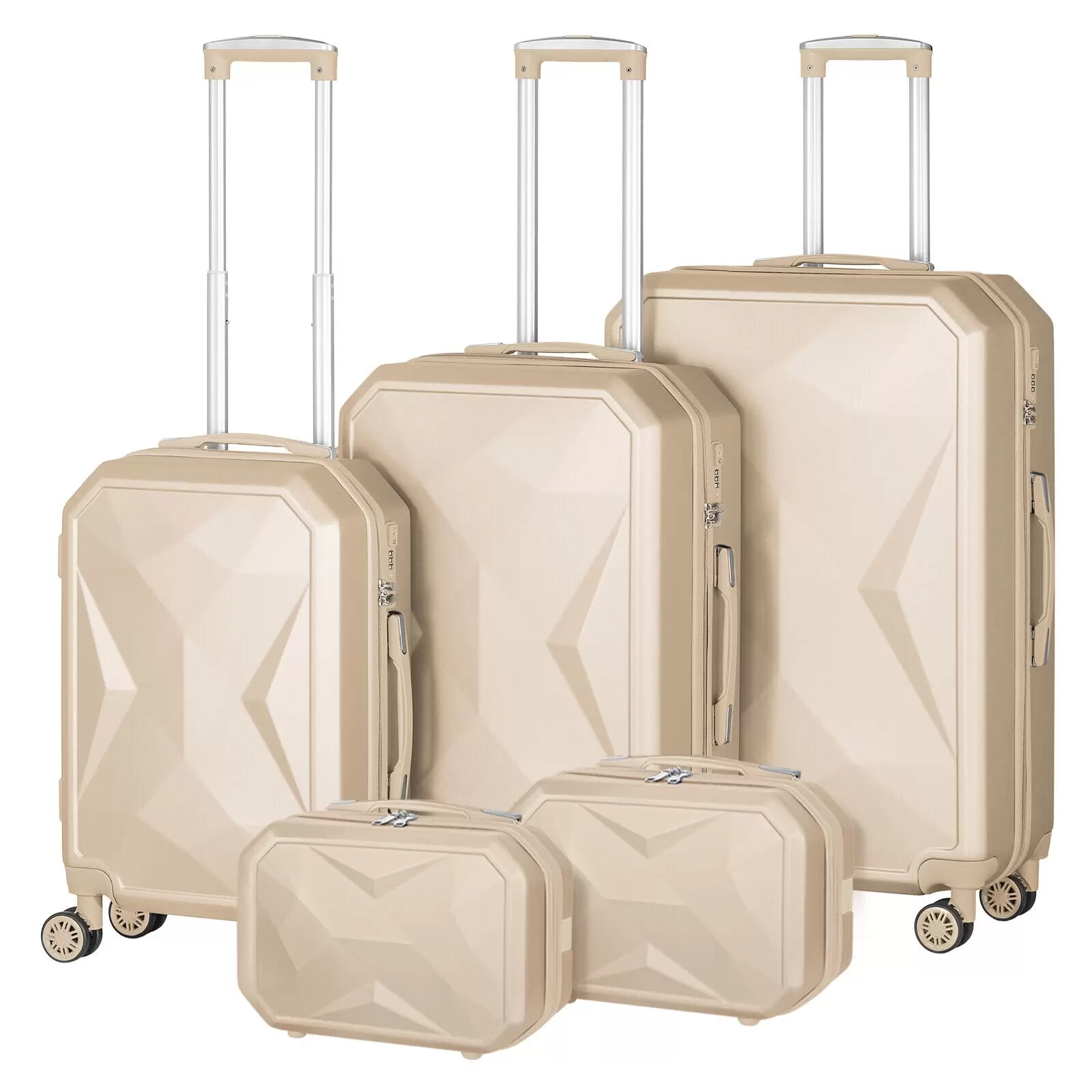 Hikolayae Crossroad Collection Hardside Spinner Luggage Sets in Beige. 5 Piece - TSA Lock