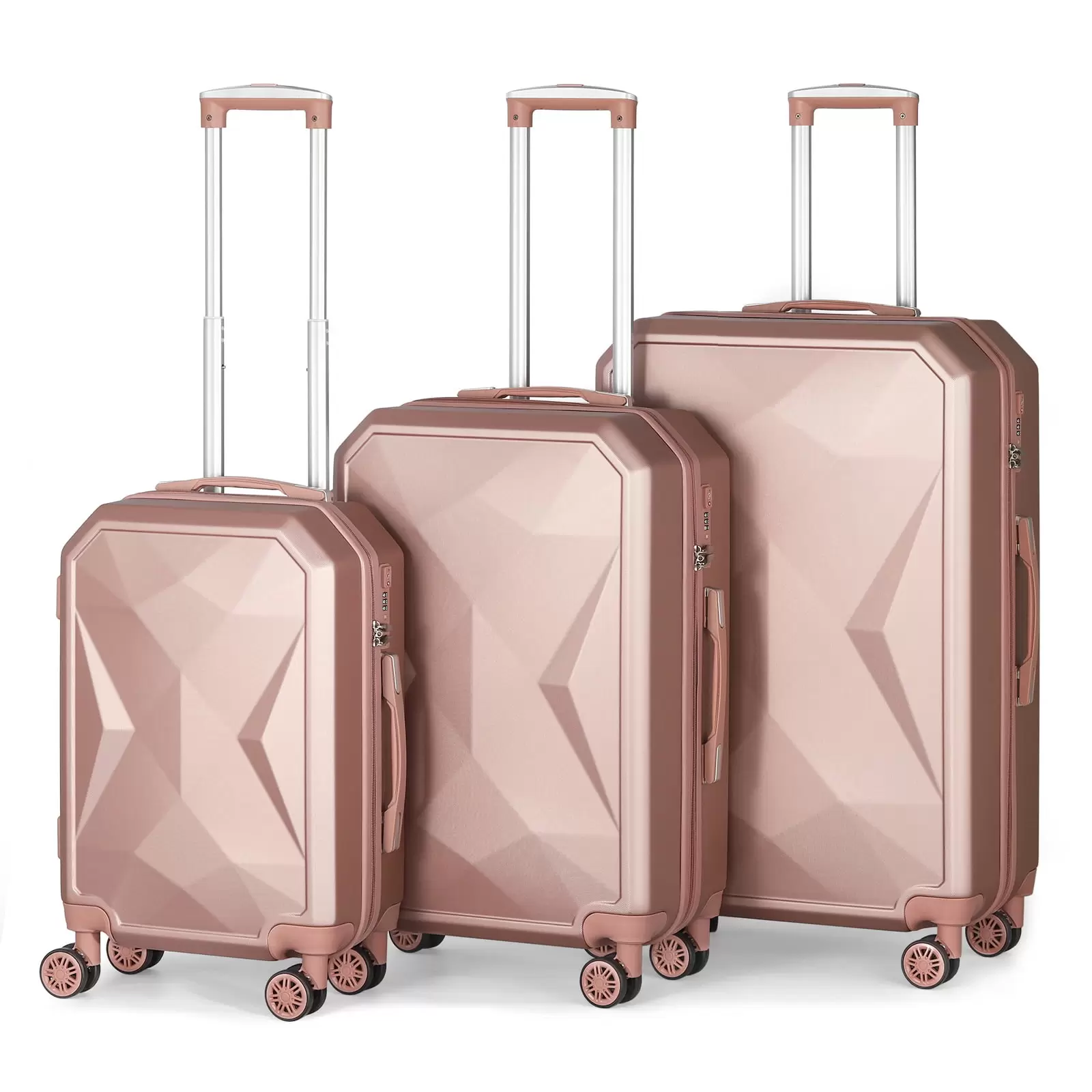 Hikolayae Crossroad Collection Hardside Spinner Luggage Sets in Rose Gold. 3 Piece - TSA Lock