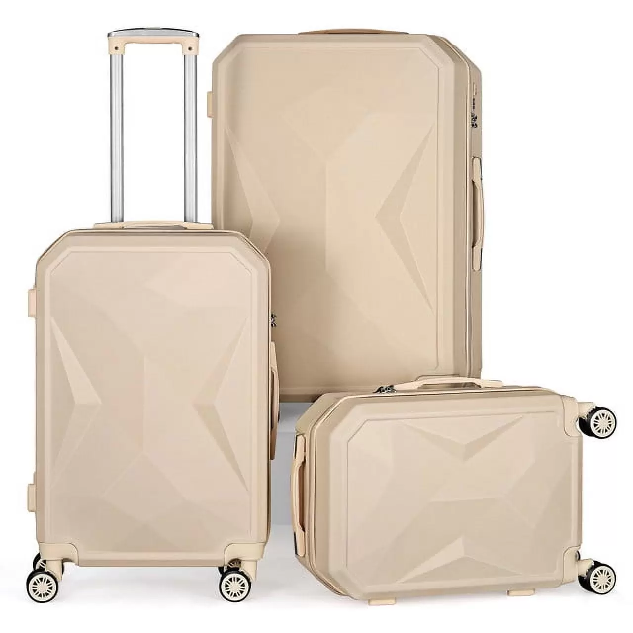 Hikolayae Crossroad Collection Hardside Spinner Luggage Sets in Taupe Beige. 3 Piece - TSA Lock