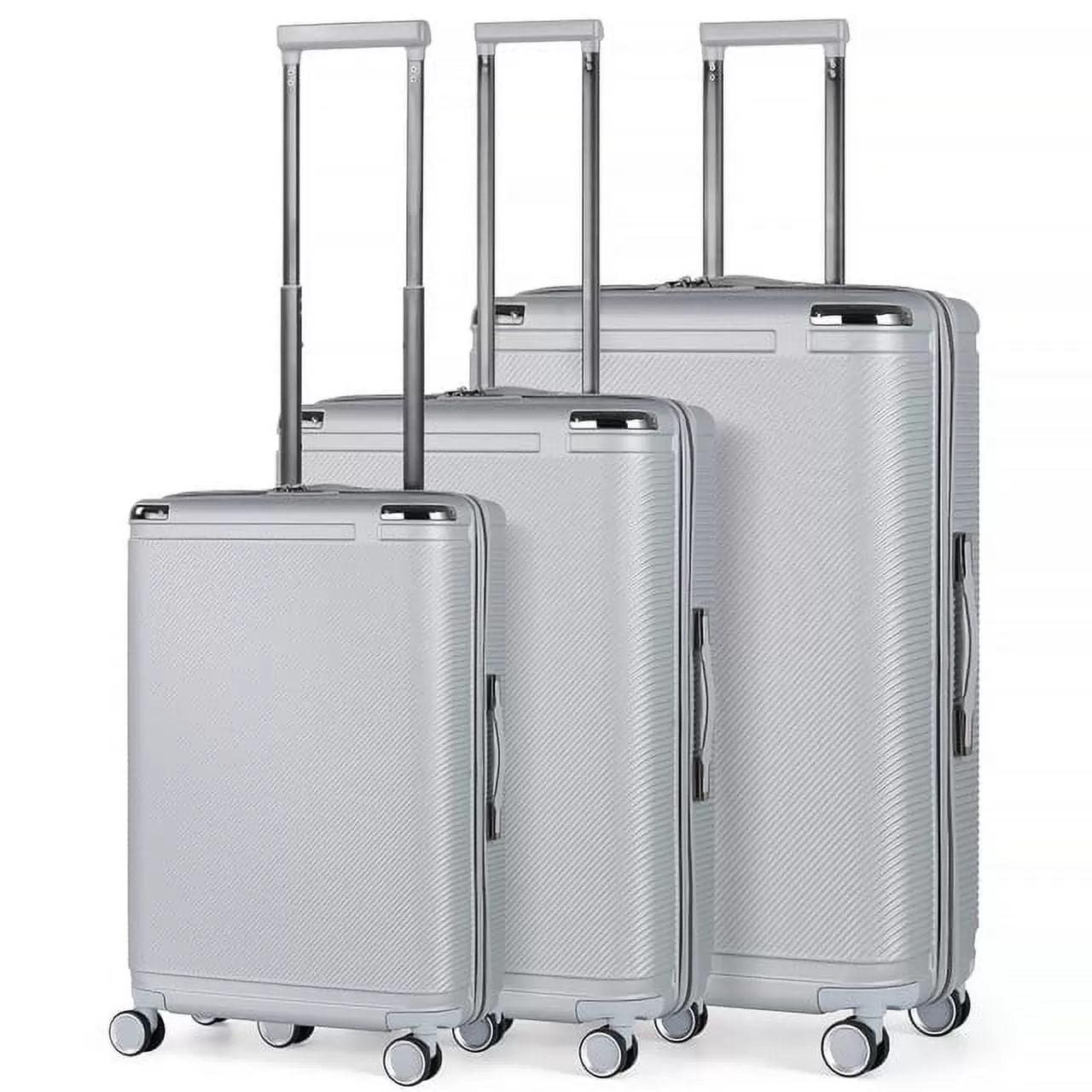 Hikolayae Dorado Collection Hardside Spinner Luggage Sets in Silver. 3 Piece - TSA Lock