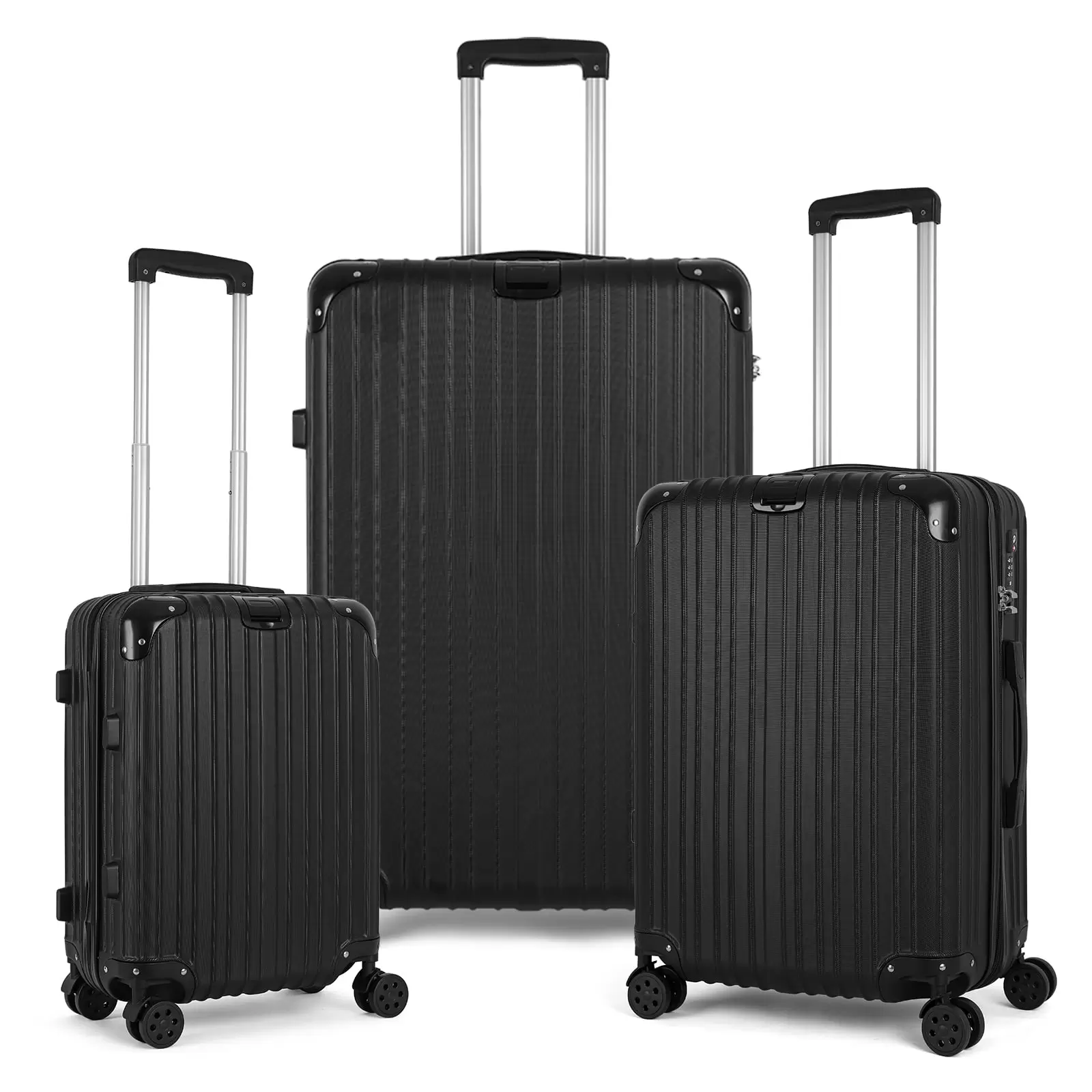 Hikolayae Geometric Collection Hardside Spinner Luggage Sets in Raven Black. 3 Piece - TSA Lock