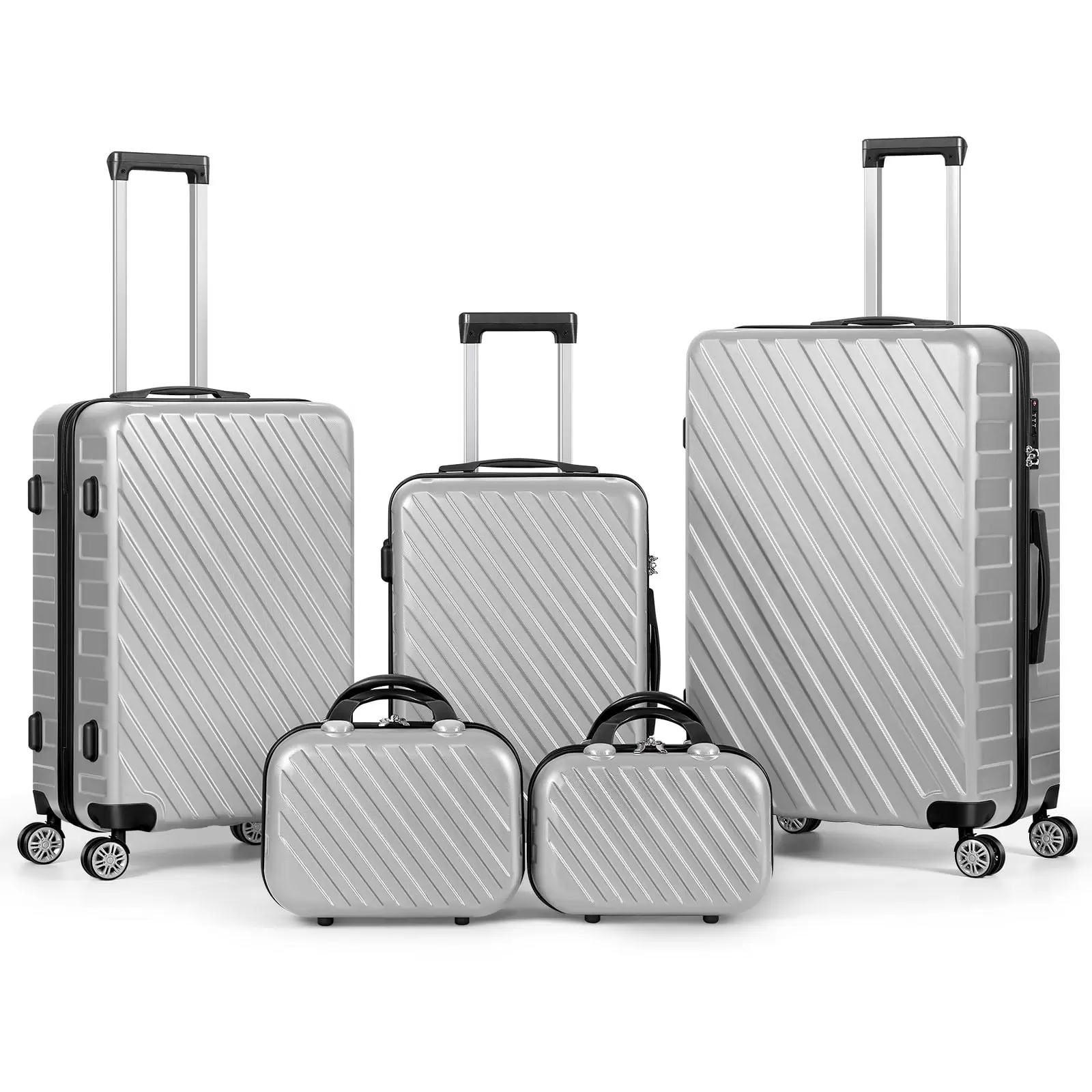 Hikolayae Hardside Spinner Luggage Sets in Silver. 5 Piece - TSA Lock