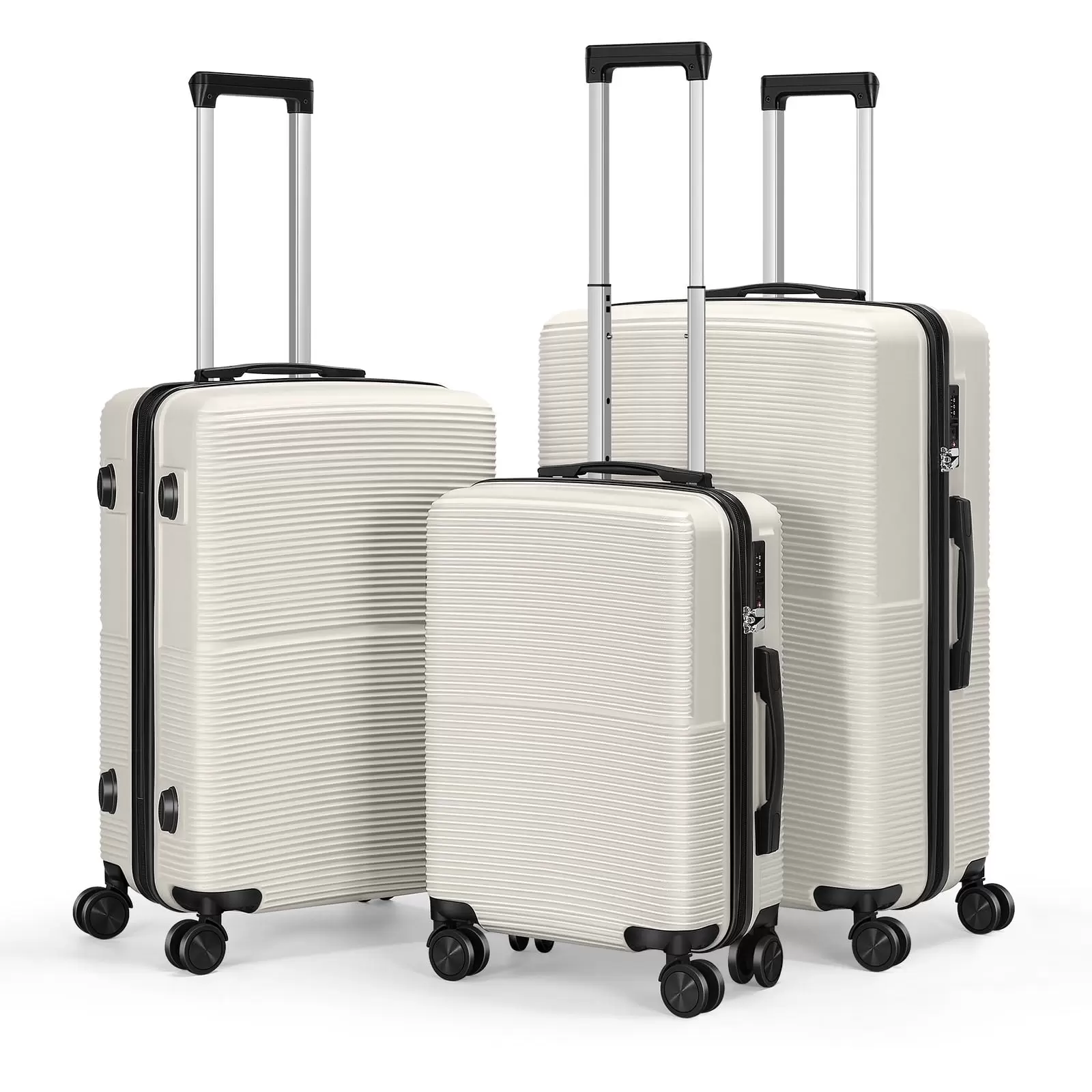 Hikolayae Hardside Spinner Luggage Sets in White. 3 Piece. TSA Lock