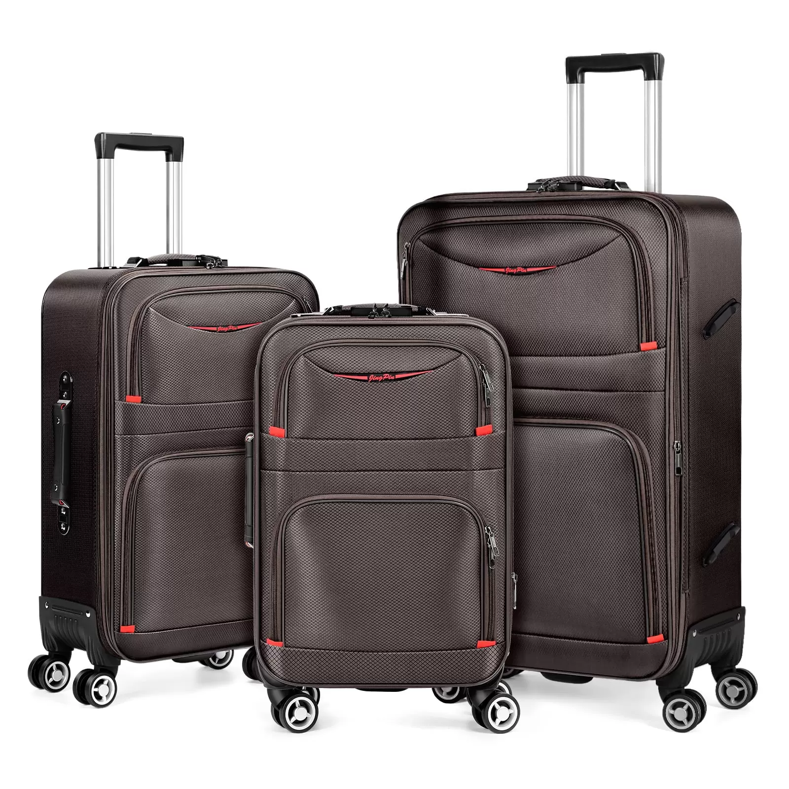 Hikolayae Jingpin Collection Softside Spinner Luggage Sets in Space Brown. 3 Piece - TSA Lock