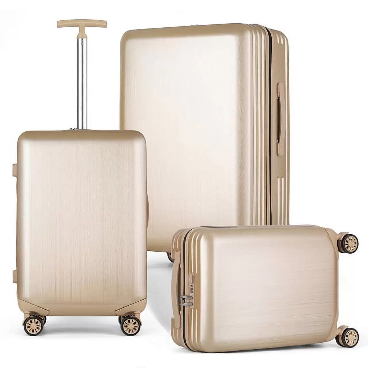 Hikolayae Mesa Collection Hardside Spinner Luggage Sets in Champagne. 3 Piece - TSA Lock