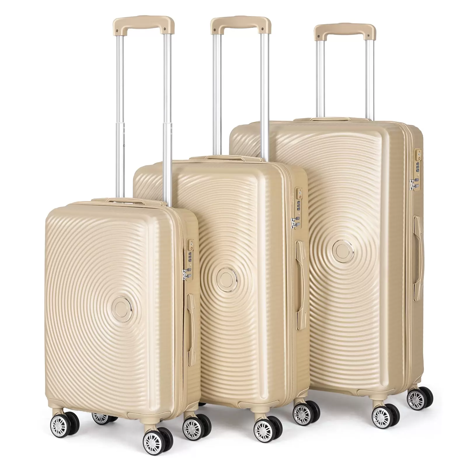 Hikolayae Oriental Collection Hardside Spinner Luggage Sets in Champagne. 3 Piece - TSA Lock