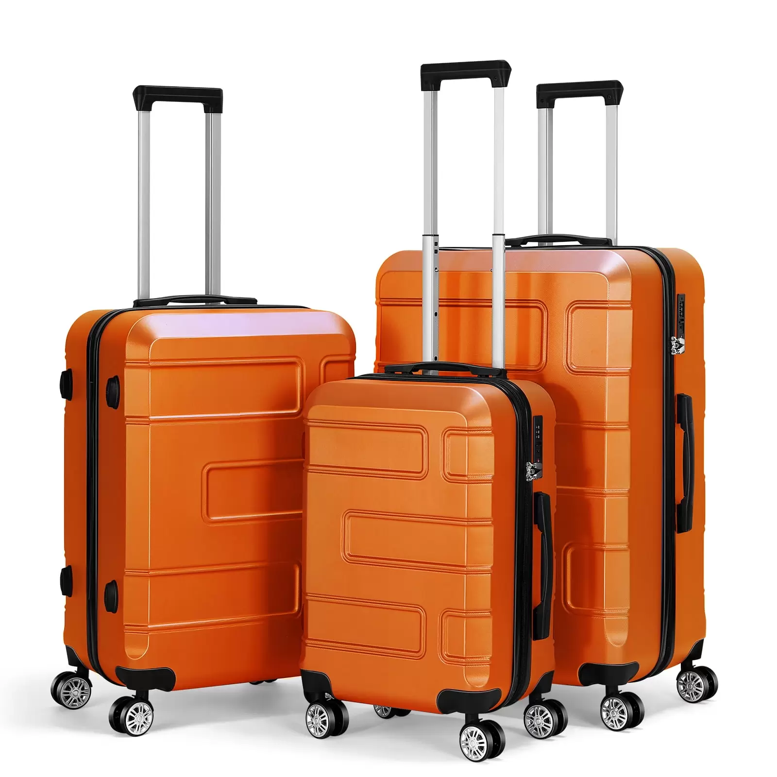 Hikolayae TSA Lock 3 Piece Luggage Sets Hardside Spinner in Orange