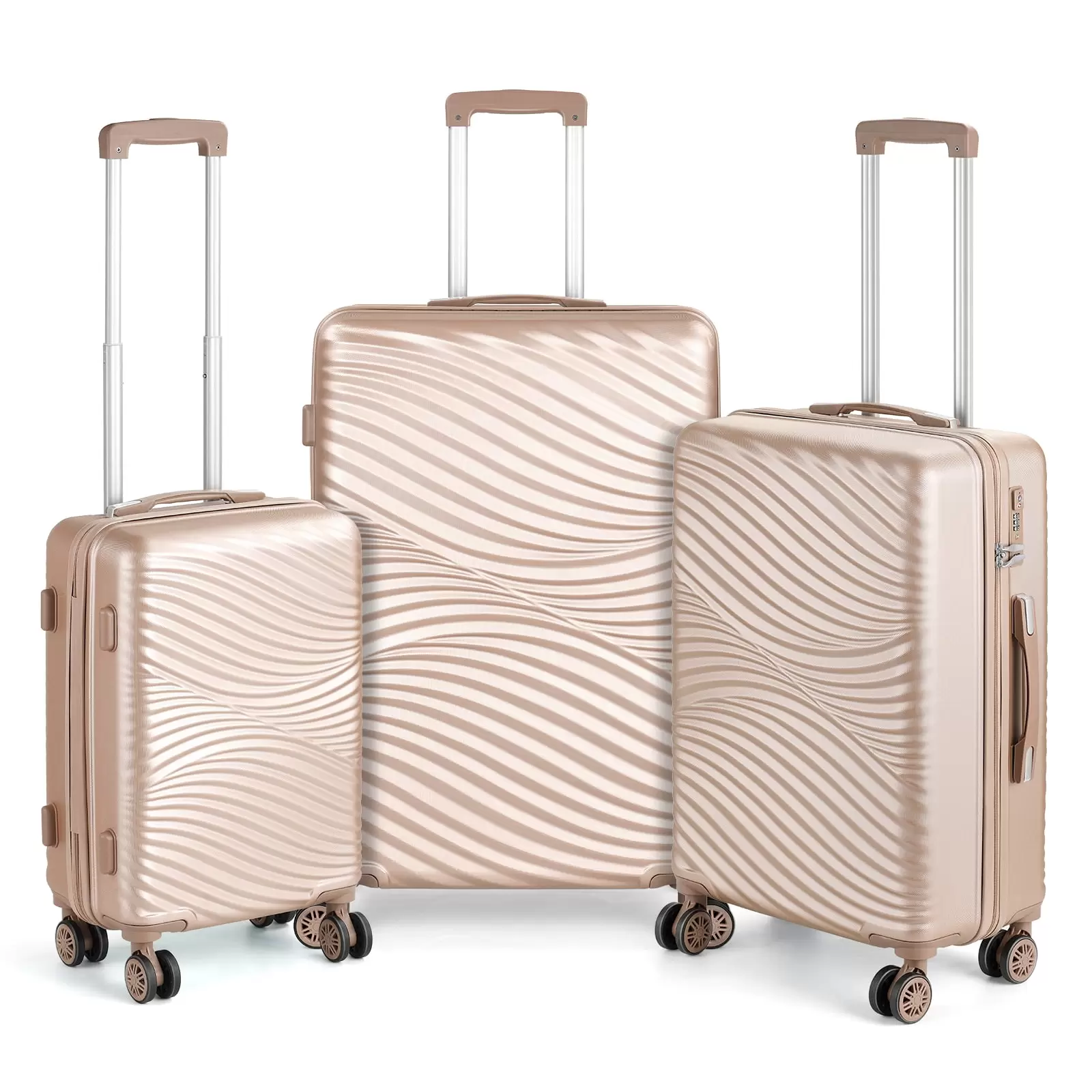 Hikolayae Wave Collection Hardside Spinner Luggage Sets in Gold Dust. 3 Piece - TSA Lock