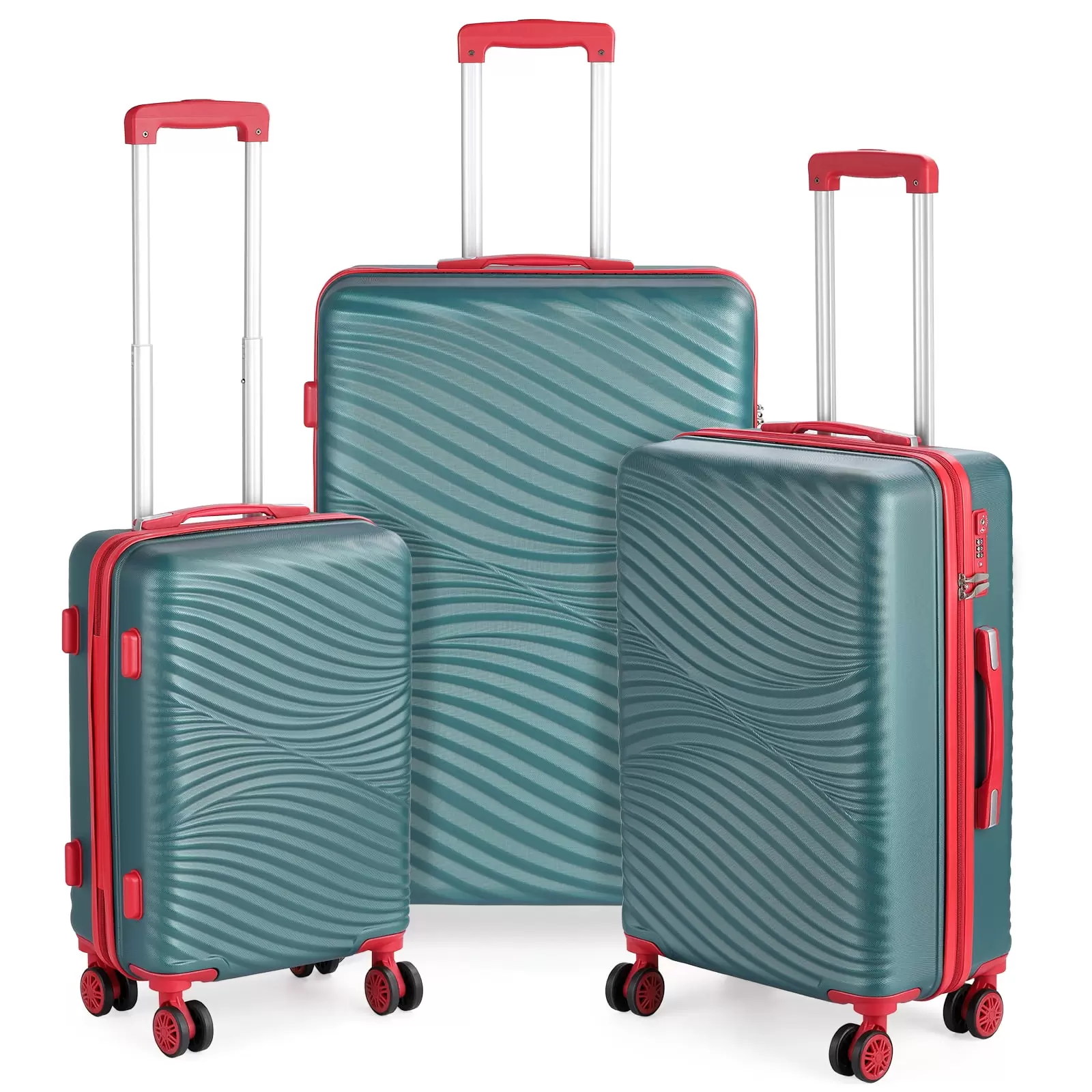 Hikolayae Wave Collection Hardside Spinner Luggage Sets in Jade Green. 3 Piece - TSA Lock