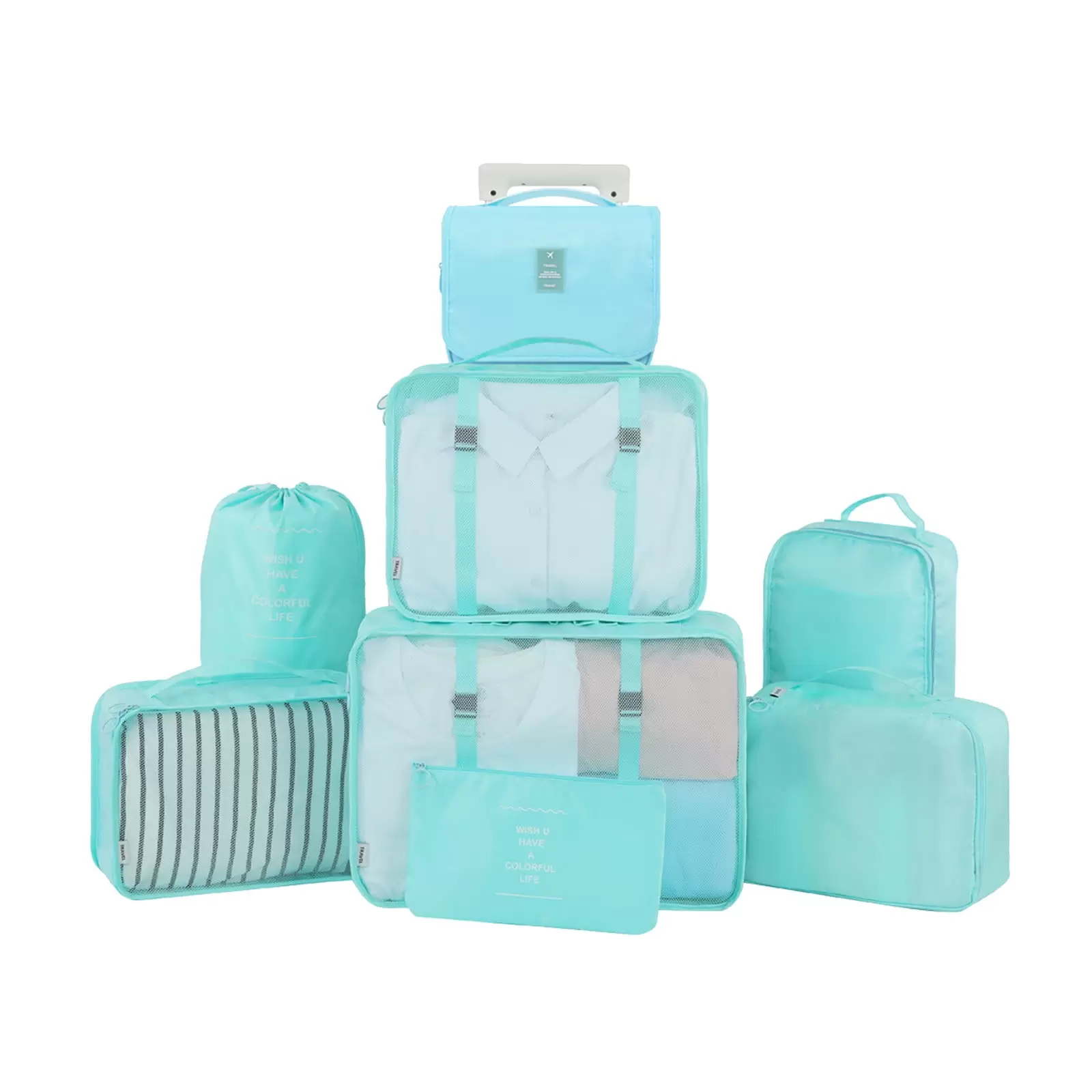 Home Edit Storage Rucky Storage Bag Suitcase Clothes Travel Shoes Underwear Storage Bag Organizer Bag Set Sky Blue