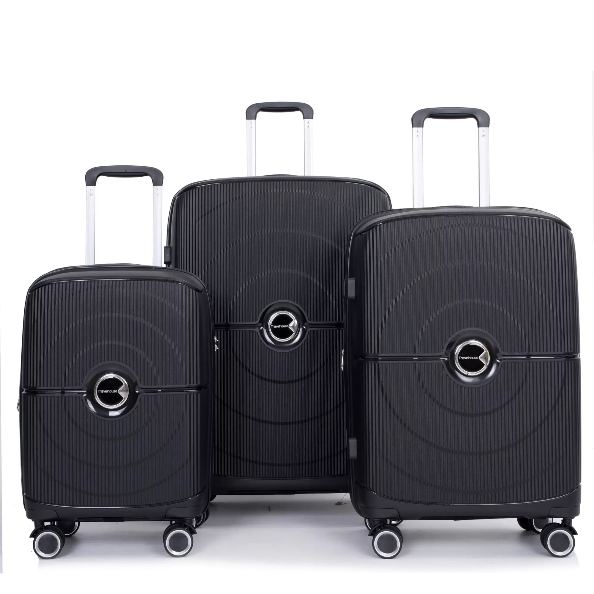 Homeika Luggage 3 Piece Sets. PP Hardshell 3pcs Expandable Luggage Hardside Lightweight Durable Suitcase Sets with Spinner Wheels. TSA Lock (20/24/28). Black