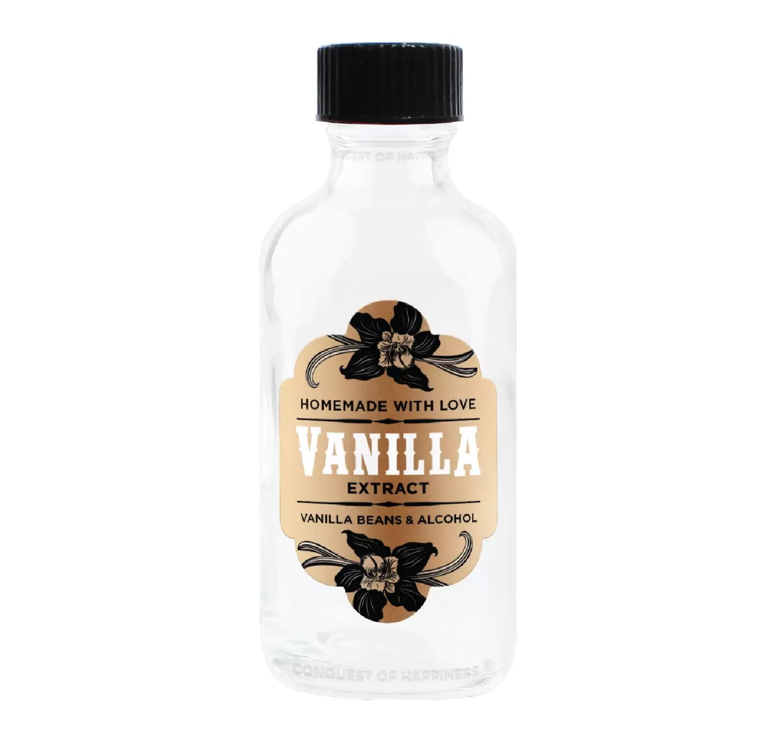 Homemade Vanilla Extract Label for 2 oz Bottles* and Larger - Vanilla Beans & Alcohol - Handmade by Conquest of Happiness | Pack of 08